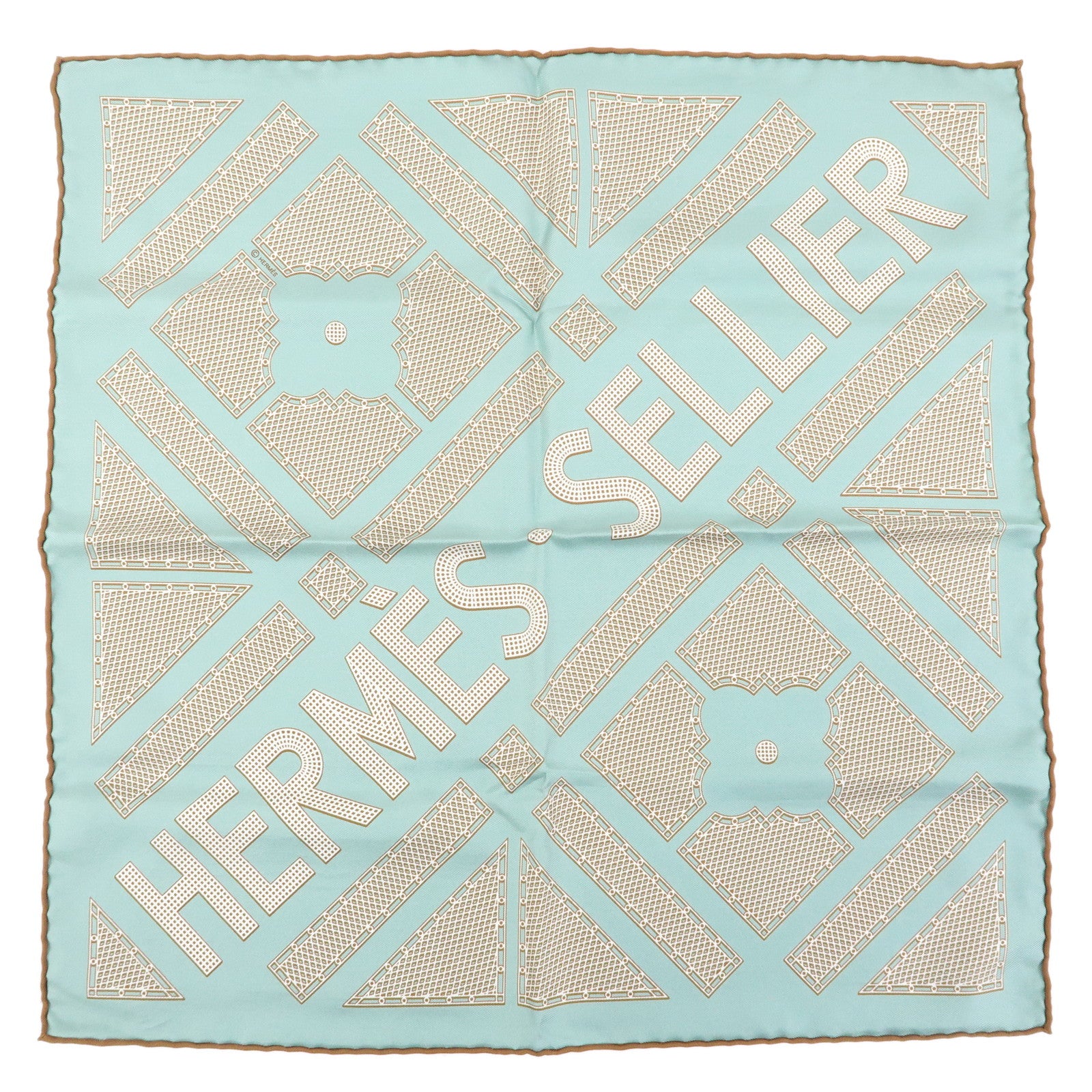 HERMES Carre 42 Silk 100% Scarf Hermes Sellier Light Blue