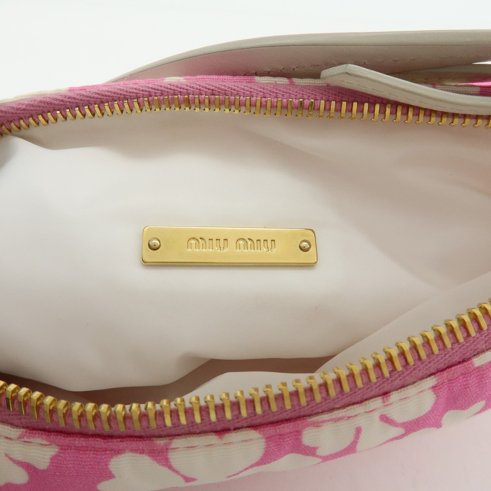 MIU MIU Spirit Canvas Leather Mini Hand Bag Pink White 5NE841