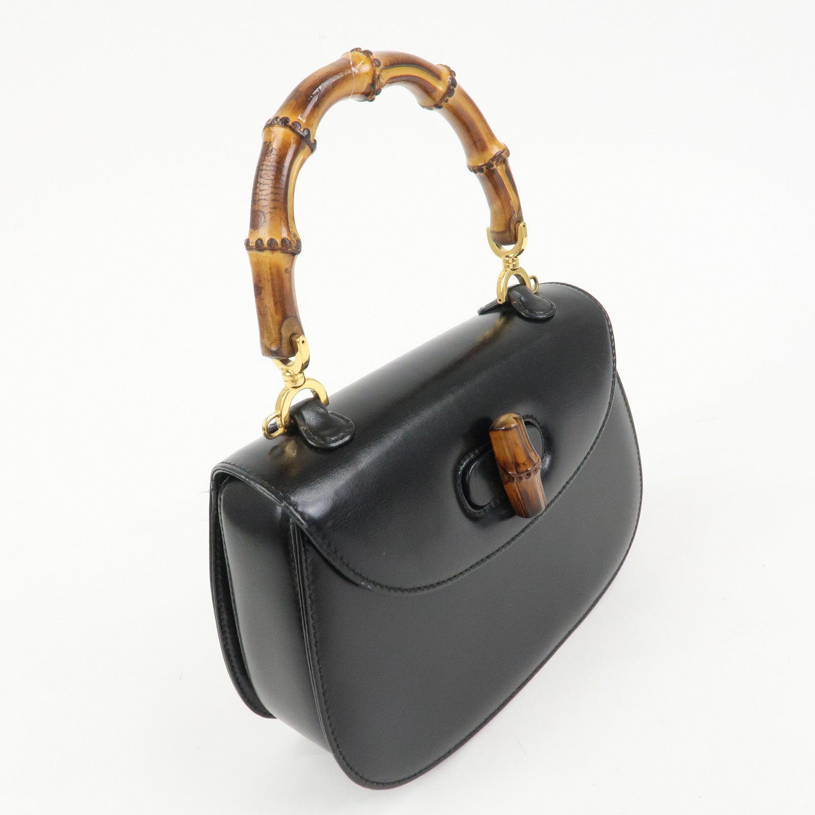 GUCCI Bamboo Leather 2WAY Bag Hand Bag Black 000 2046