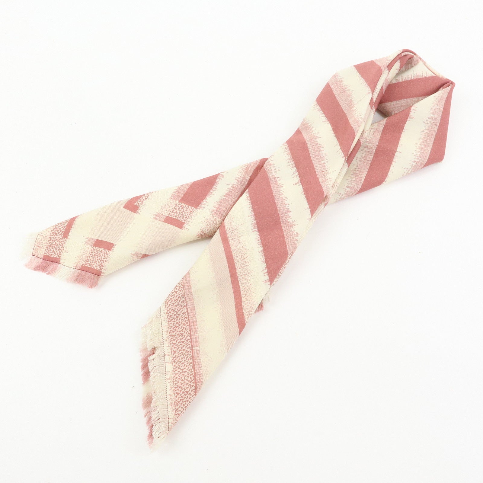 Christian Dior Logo Silk Cotton Polyester Scarf Stripe Print Pink