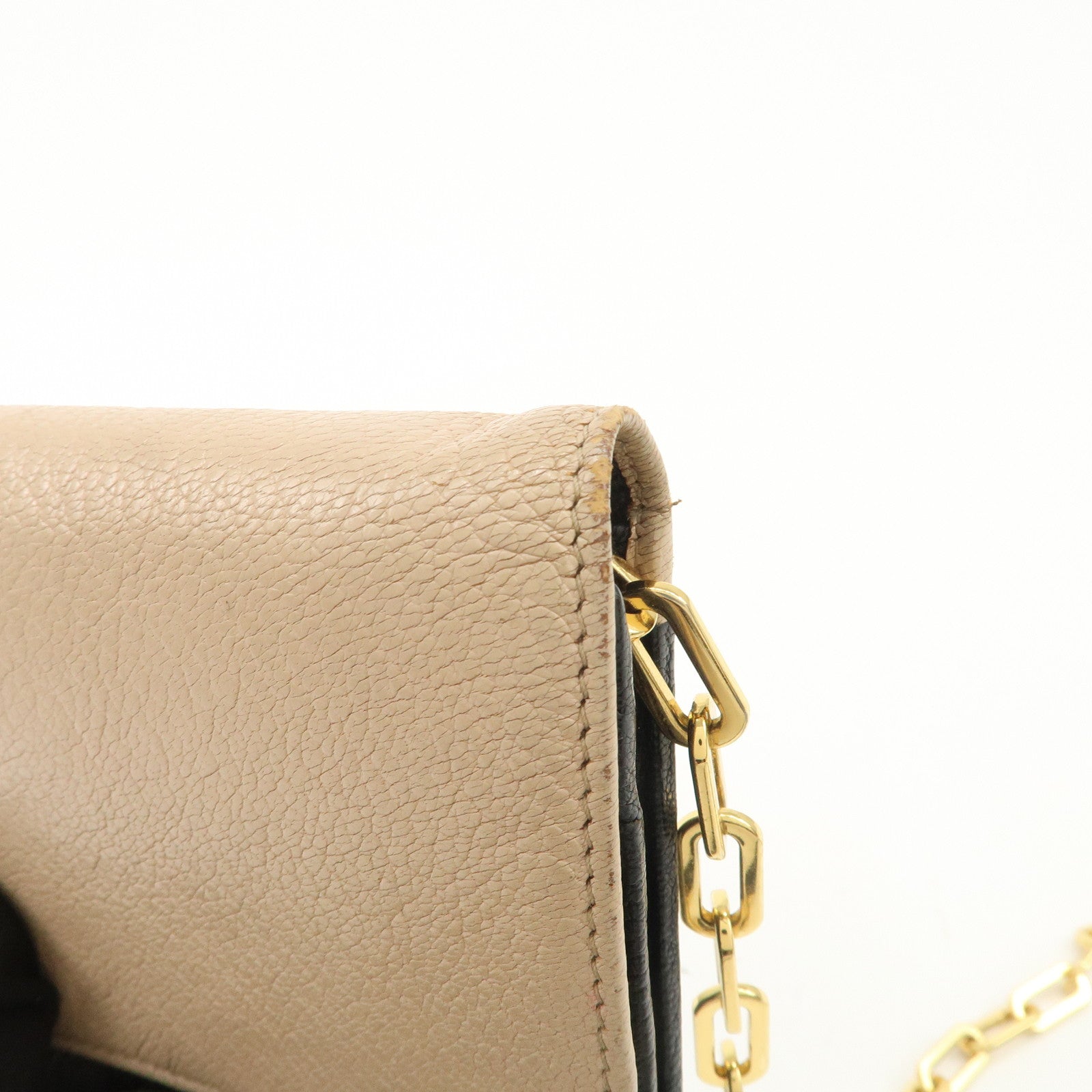 MIU MIU MADRAS Leather Chain Shoulder Wallet WOC Beige Black 5M1290