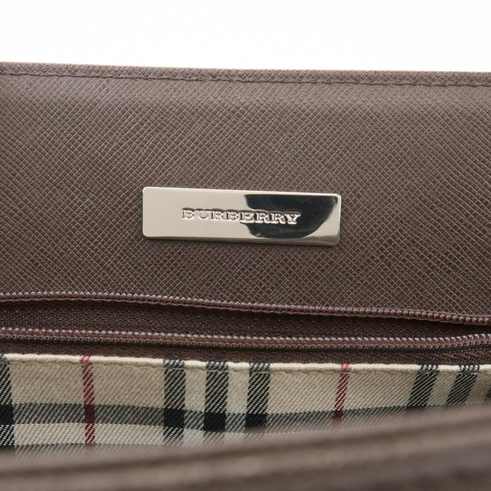 BURBERRY Logo Leather Hand Bag Tote Bag Brown