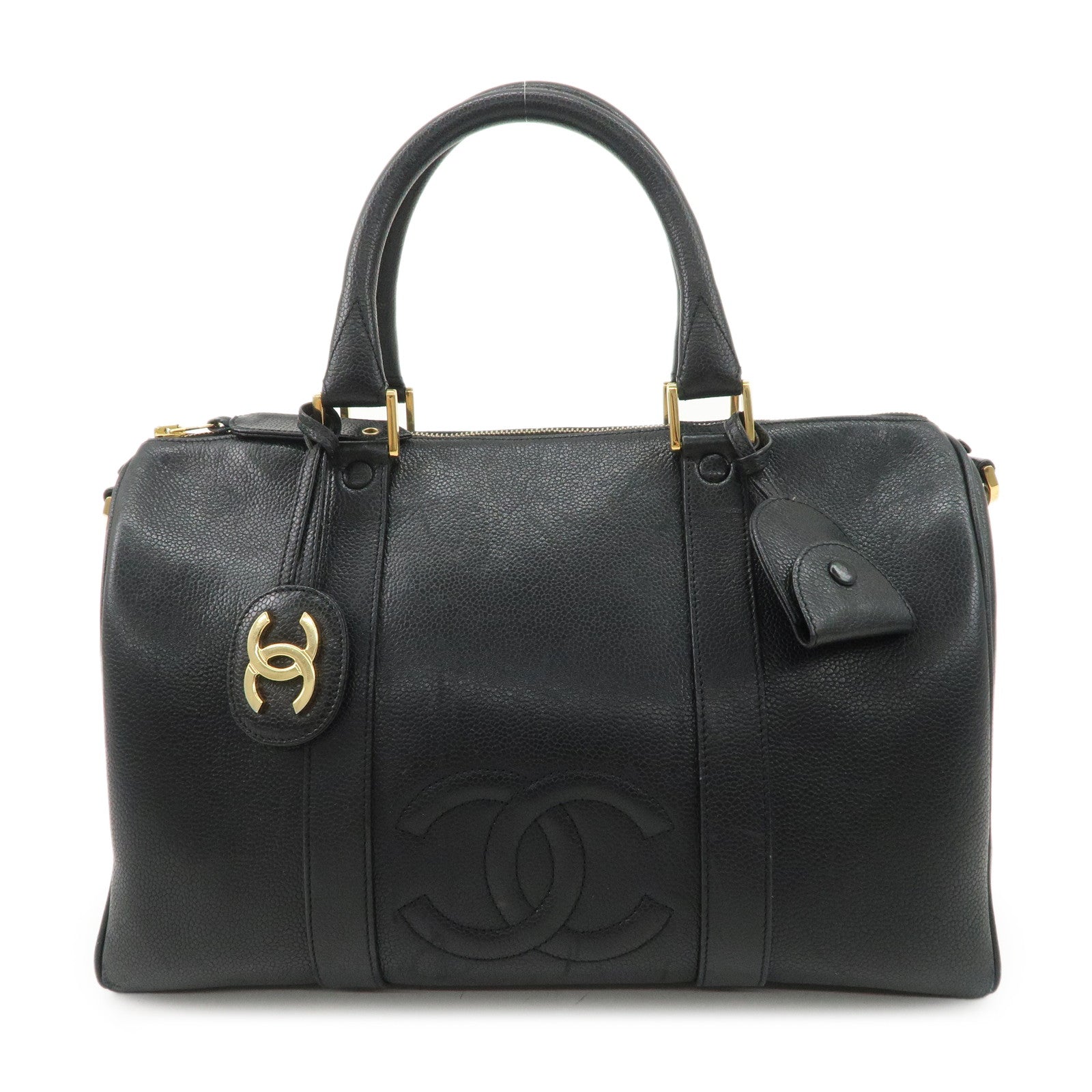 CHANEL COCO Mark Caviarskin Mini Boston Bag Hand Bag Black Used