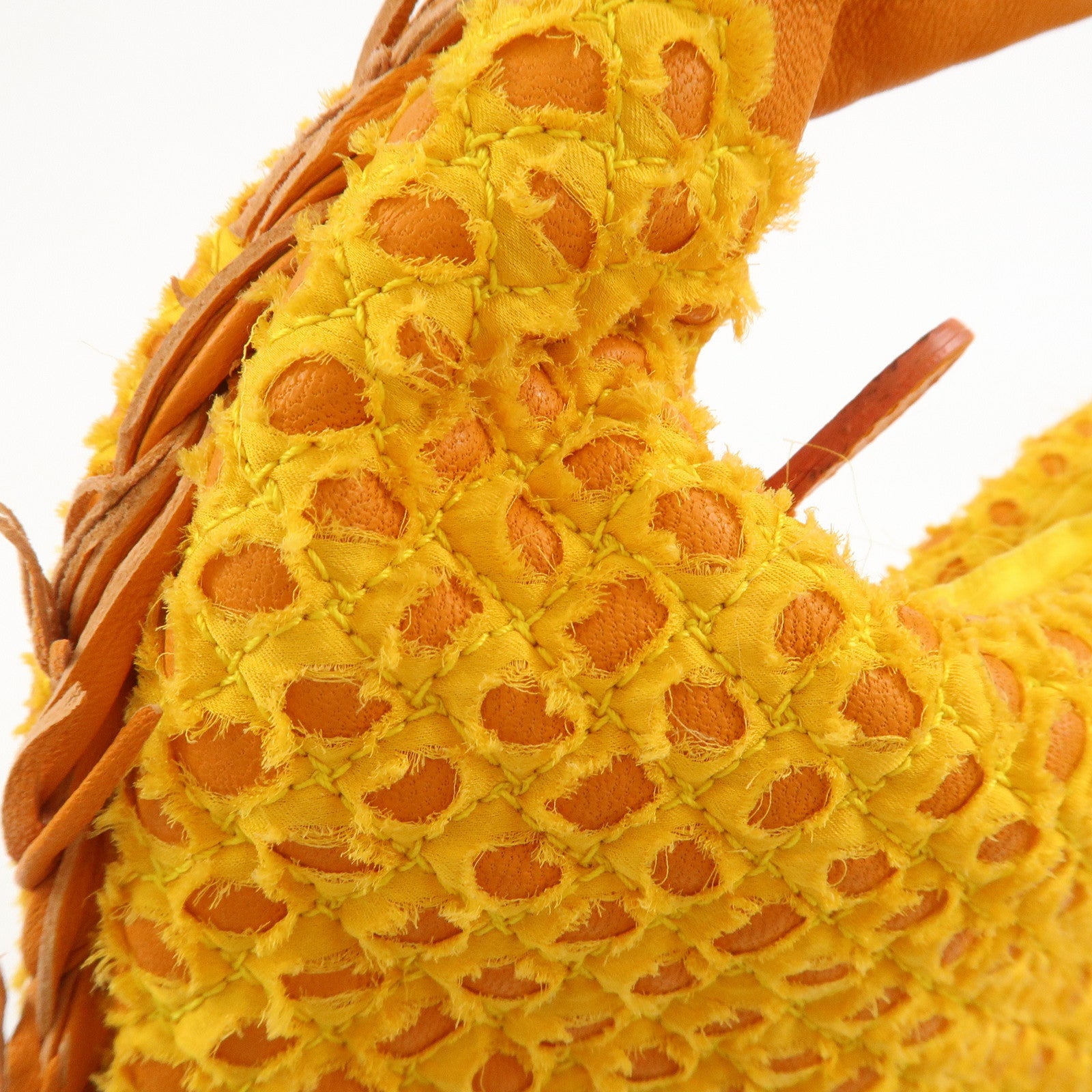 BOTTEGA VENETA Hobo Leather Cotton Shoulder Bag Orange Yellow