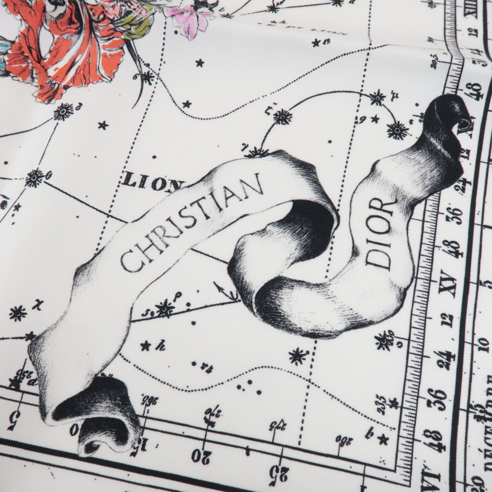 Christian Dior Silk 100% Zodiac 90 Star Constellation Floral Scarf