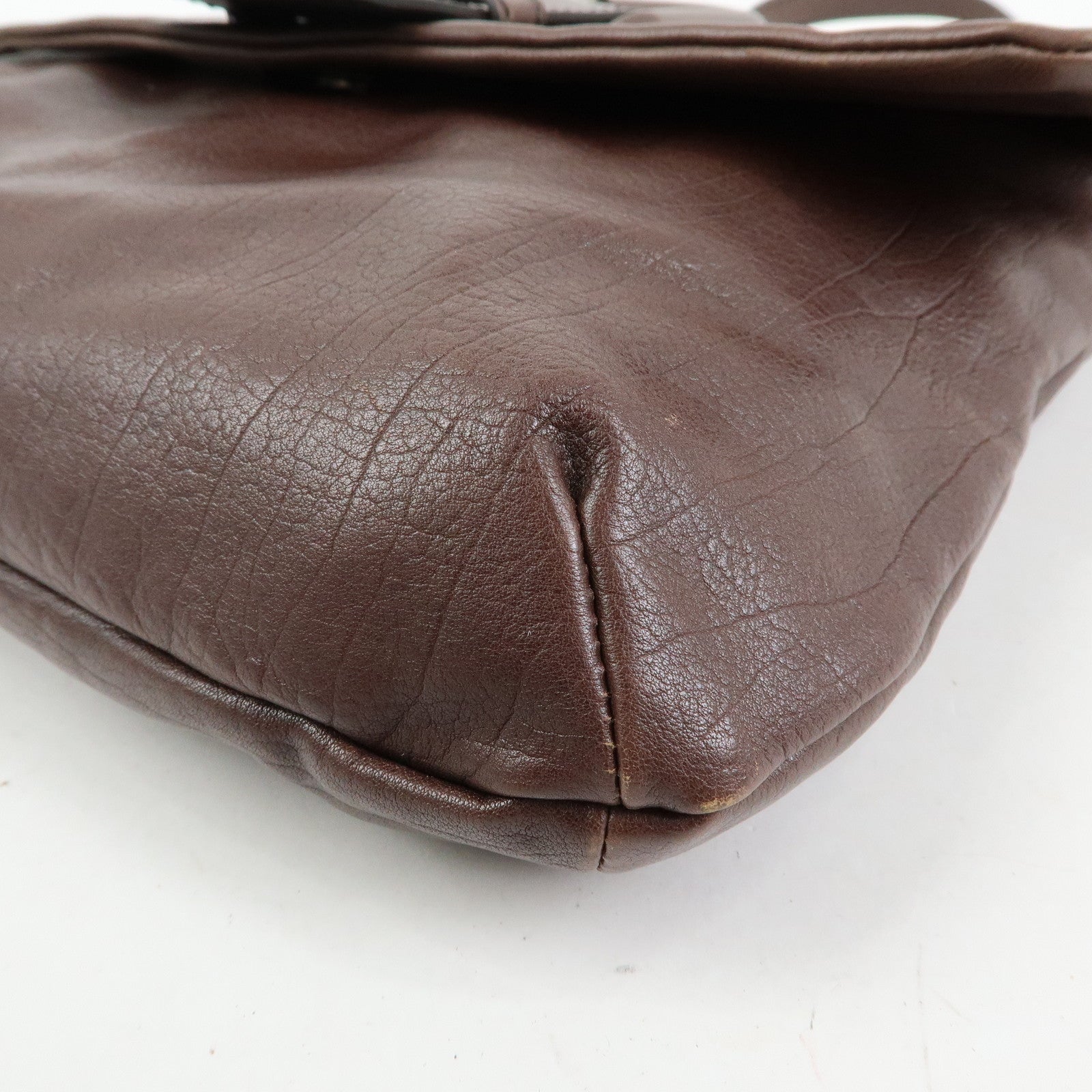 TOD'S Leather Belt Accent Flap Shoulder Bag Crossbody Bag Brown