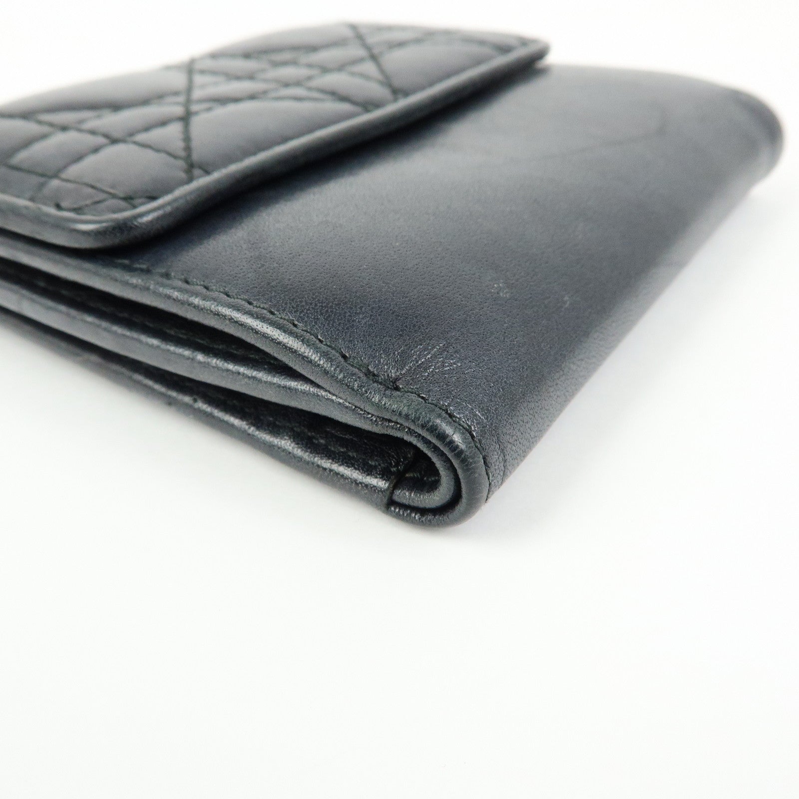 Christian Dior Cannage Lamb Skin Bi-fold Compact Wallet Black