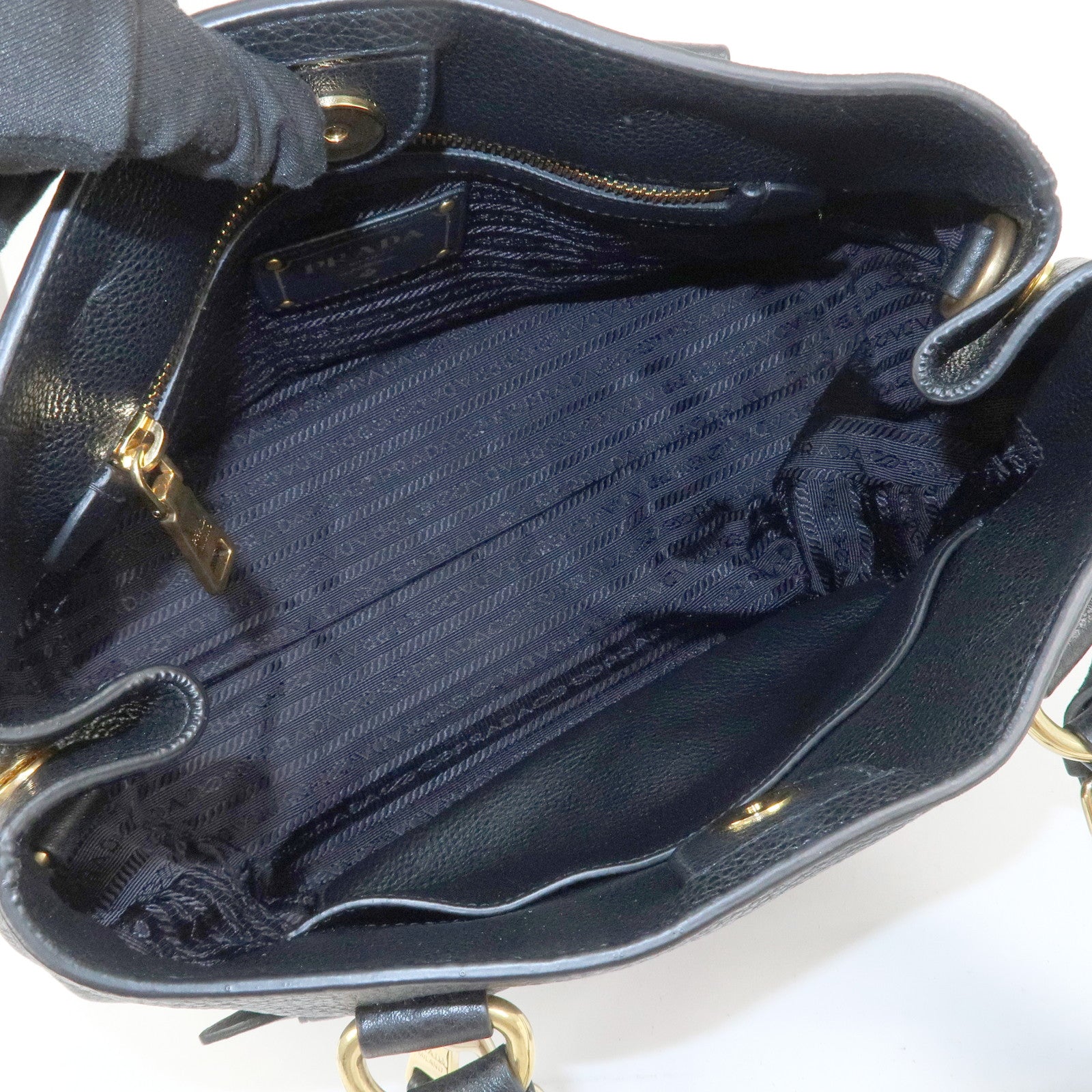 PRADA Logo Leather 2Way Bag Shoulder Bag Hand Bag Black 1BG044