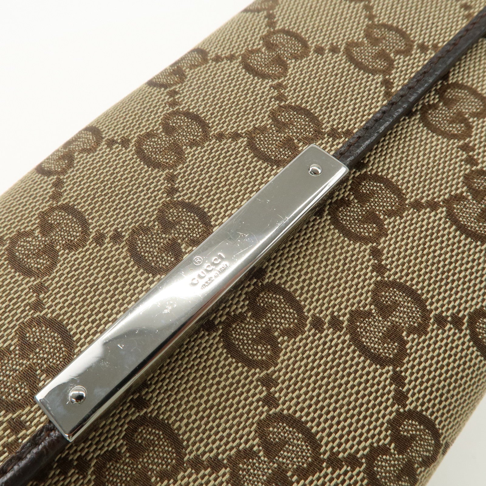 GUCCI GG Canvas Leather Bi-fold Long Wallet Dark Brown 112715 Used