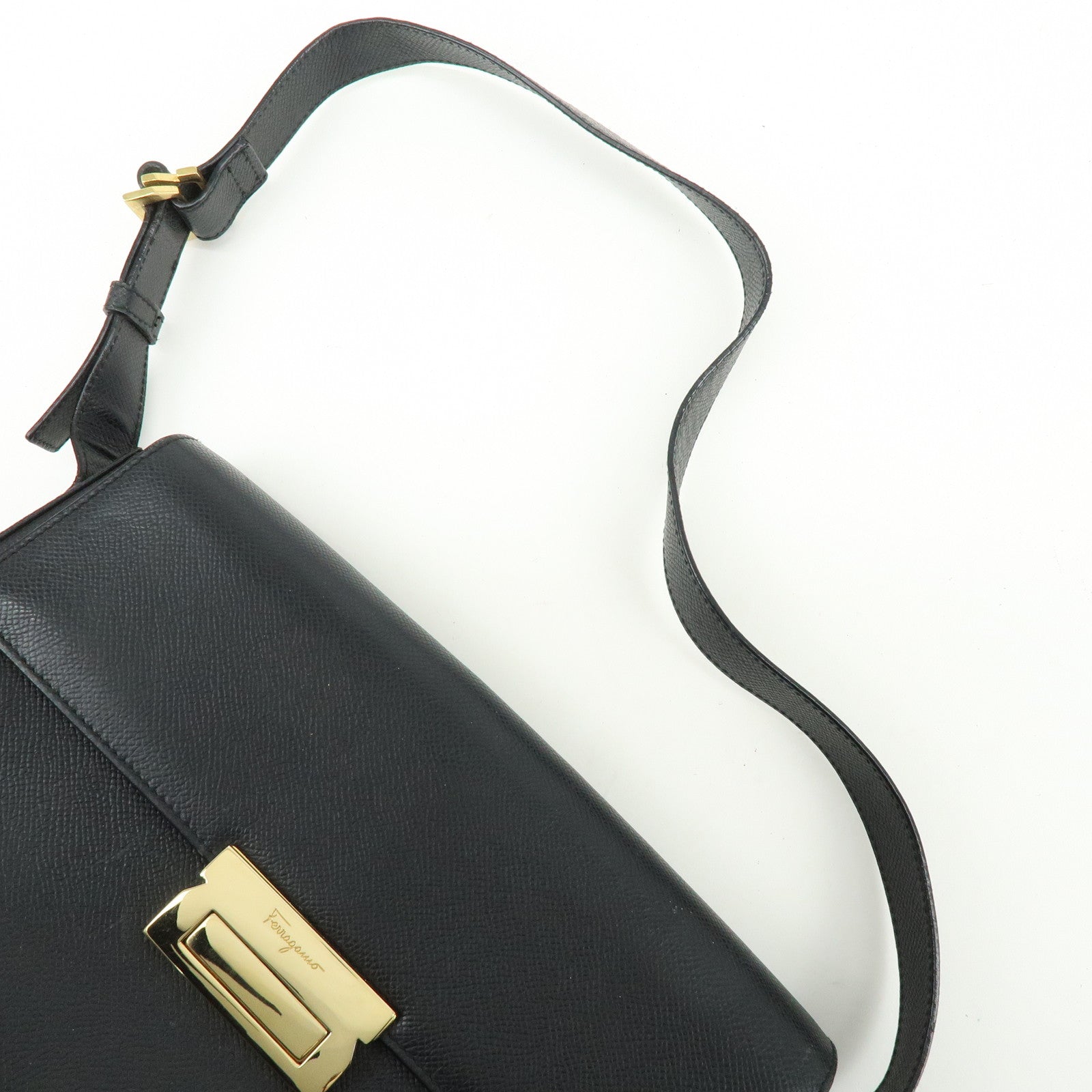 Ferragamo Leather Shoulder Bag Hand Bag Black