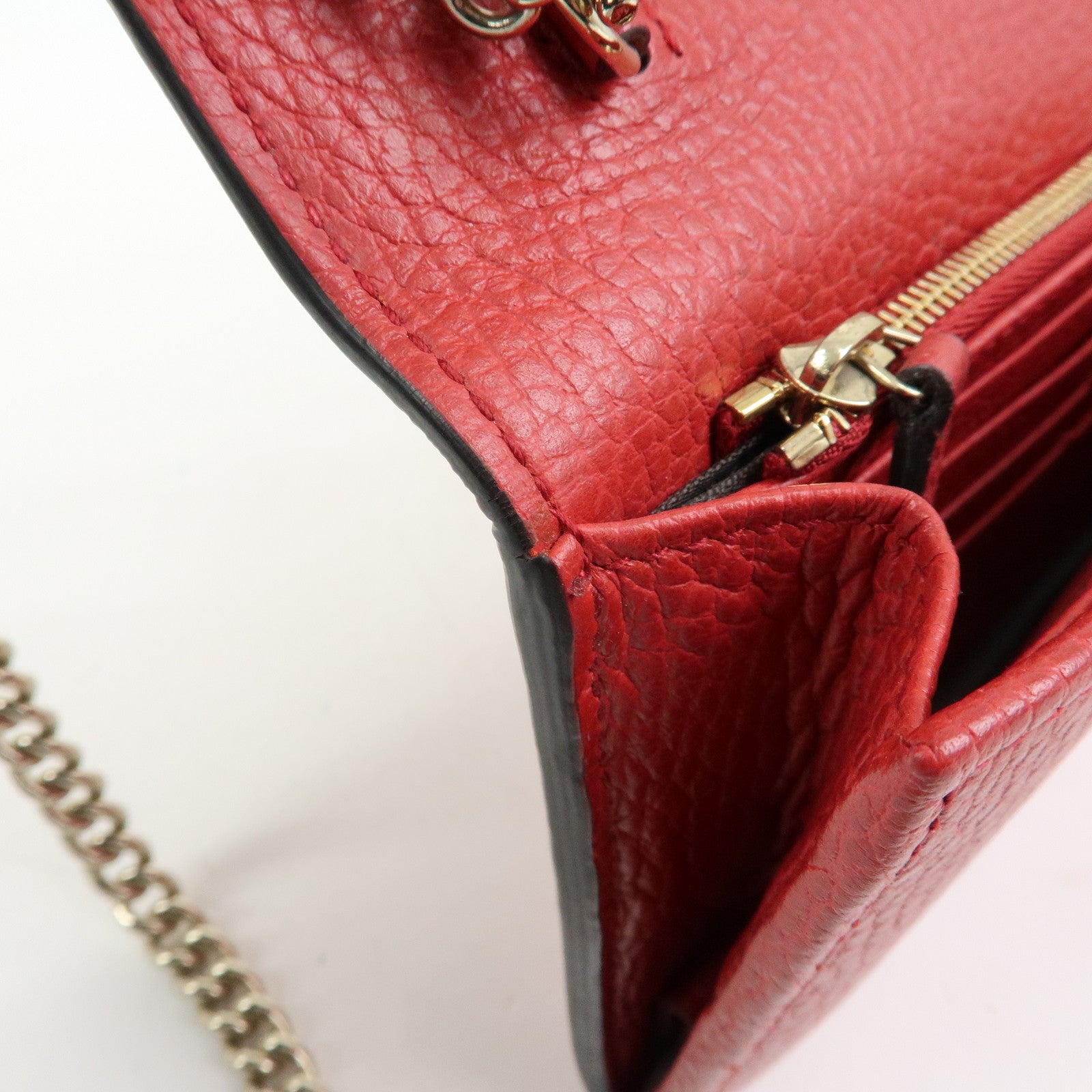 GUCCI Interlocking G Leather Chain Wallet Shoulder Bag Red 510314