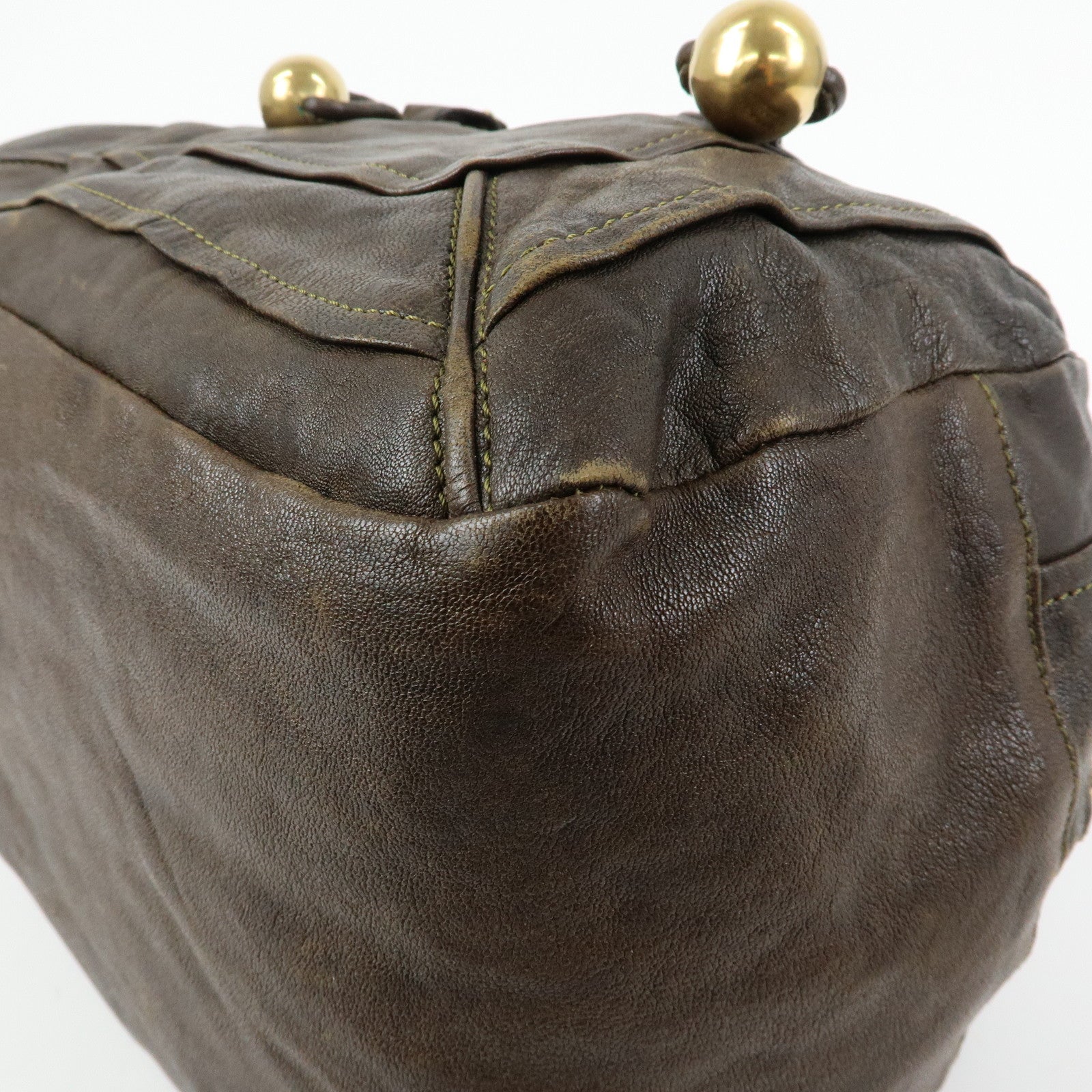 Chloe Leather Patent Leather Boston Bag Shoulder Bag Dark Brown