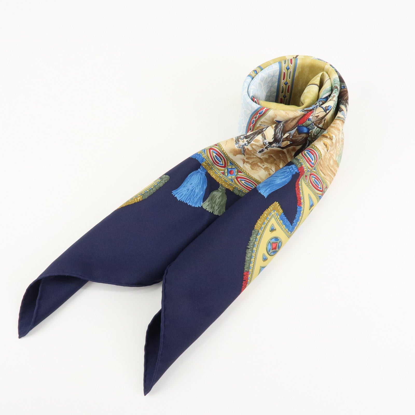 HERMES Carre 90 Silk 100% Scarf RENCONTRE OCEANE Black Used