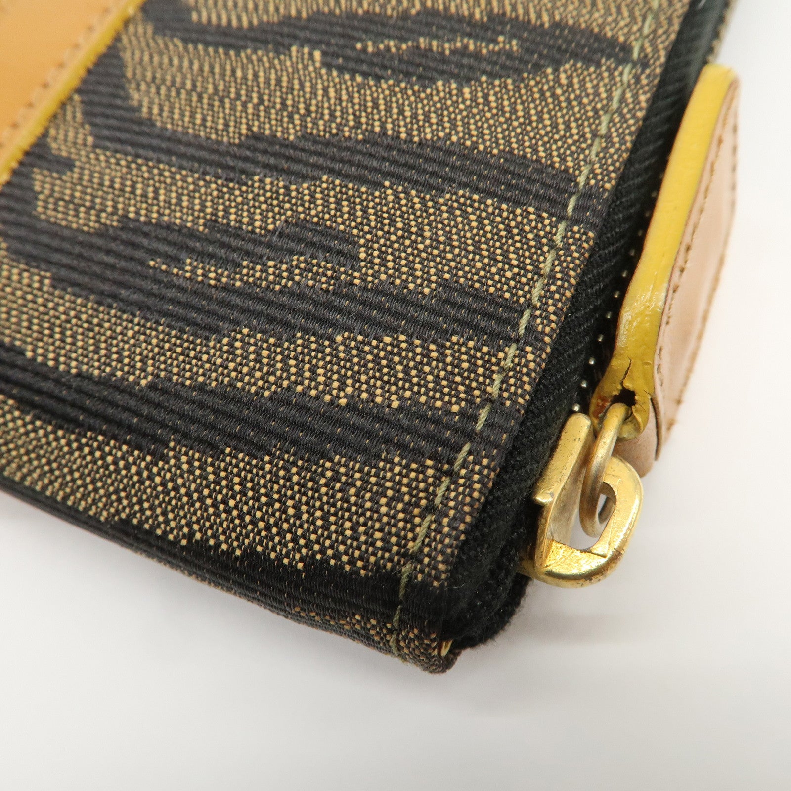 FENDI Logo Canvas Leather Hand Bag Animal Print Yellow Black 26347