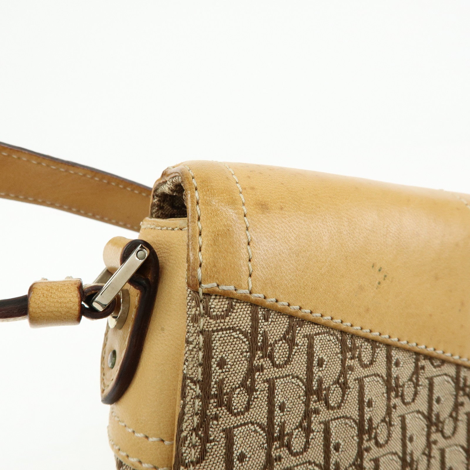 Christian Dior Trotter Canvas Leather Hand Bag Beige Brown