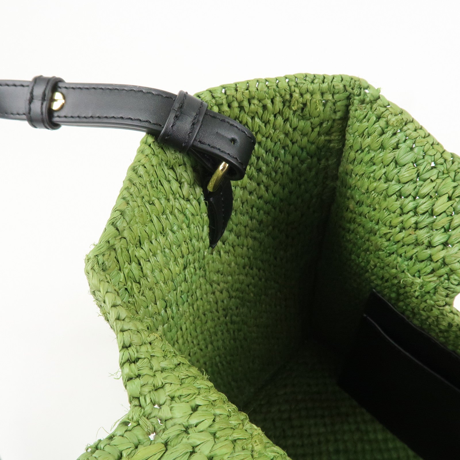 LOEWE Leather Raffia Logo 2Way Tote Bag Shoulder Bag Green Used