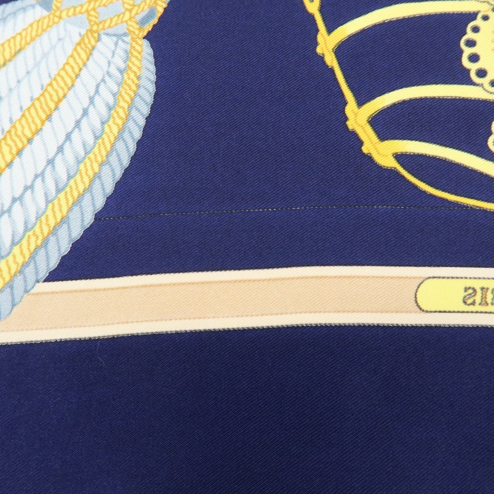 HERMES Carre 90 Silk 100% LES MUSEROLLES Scarf Navy