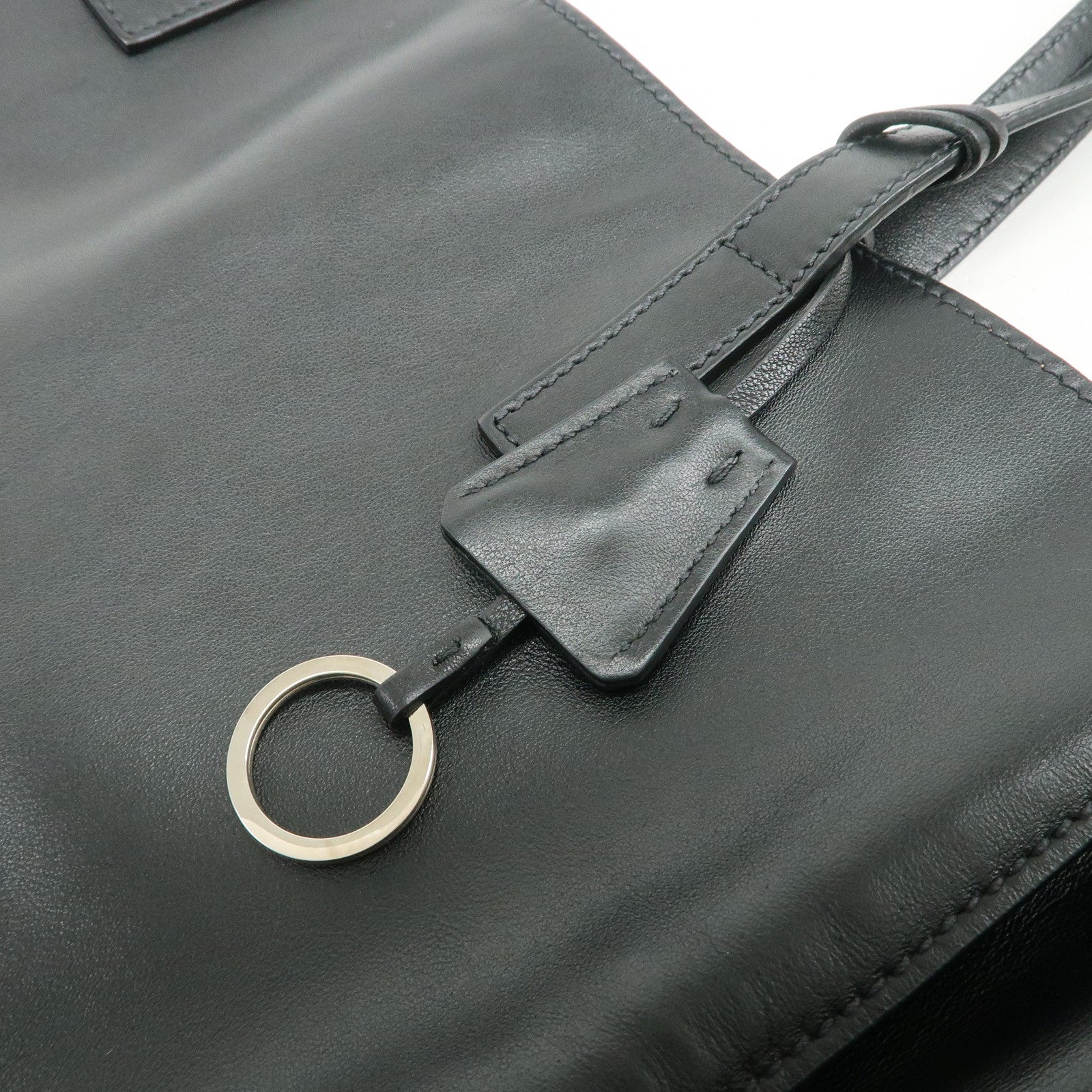 PRADA Triangle Logo Leather Tote Bag Hand Bag Black 1BG002