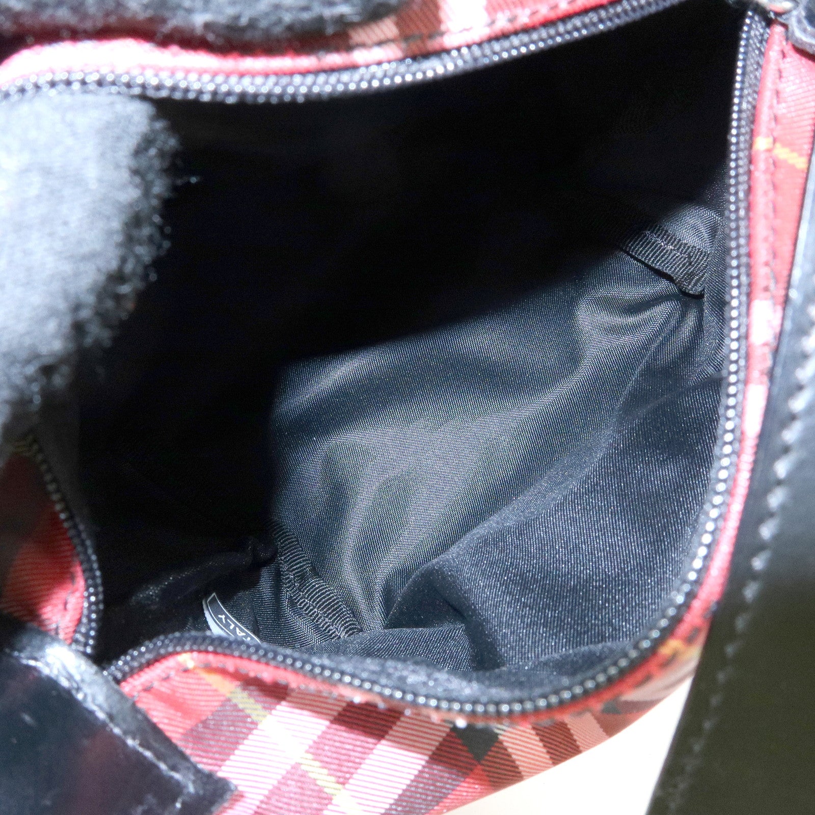 BURBERRY Canvas Plaid Leather Mini Hand Bag Red