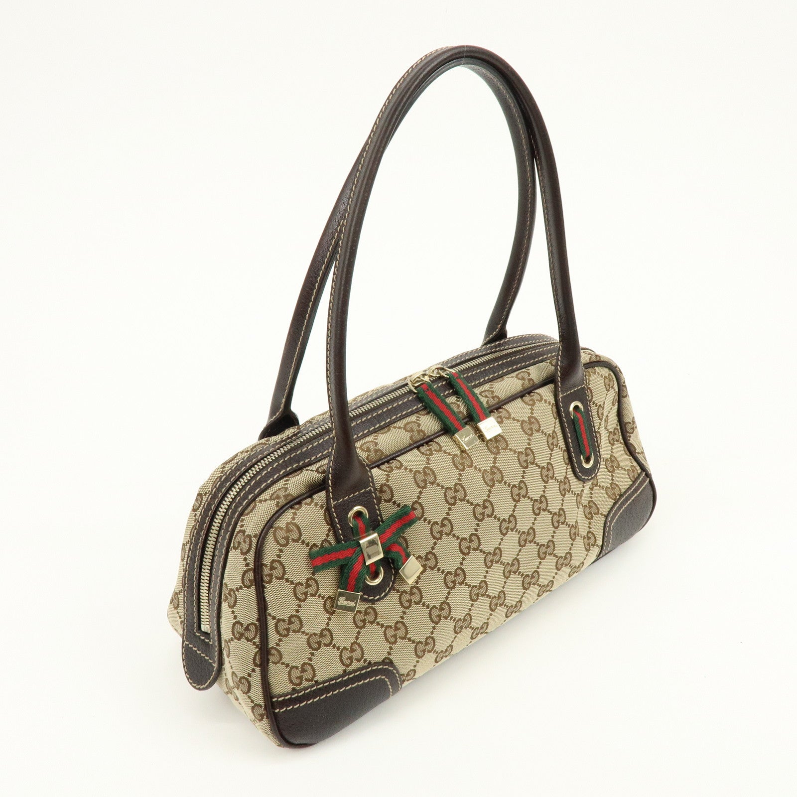 GUCCI Princy Sherry GG Canvas Leather Boston Bag Brown 161720