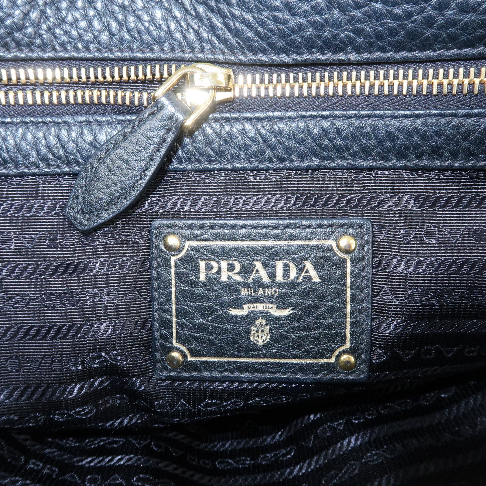 PRADA Logo Leather Tote Bag Shoulder Bag Black 1BG100 Used