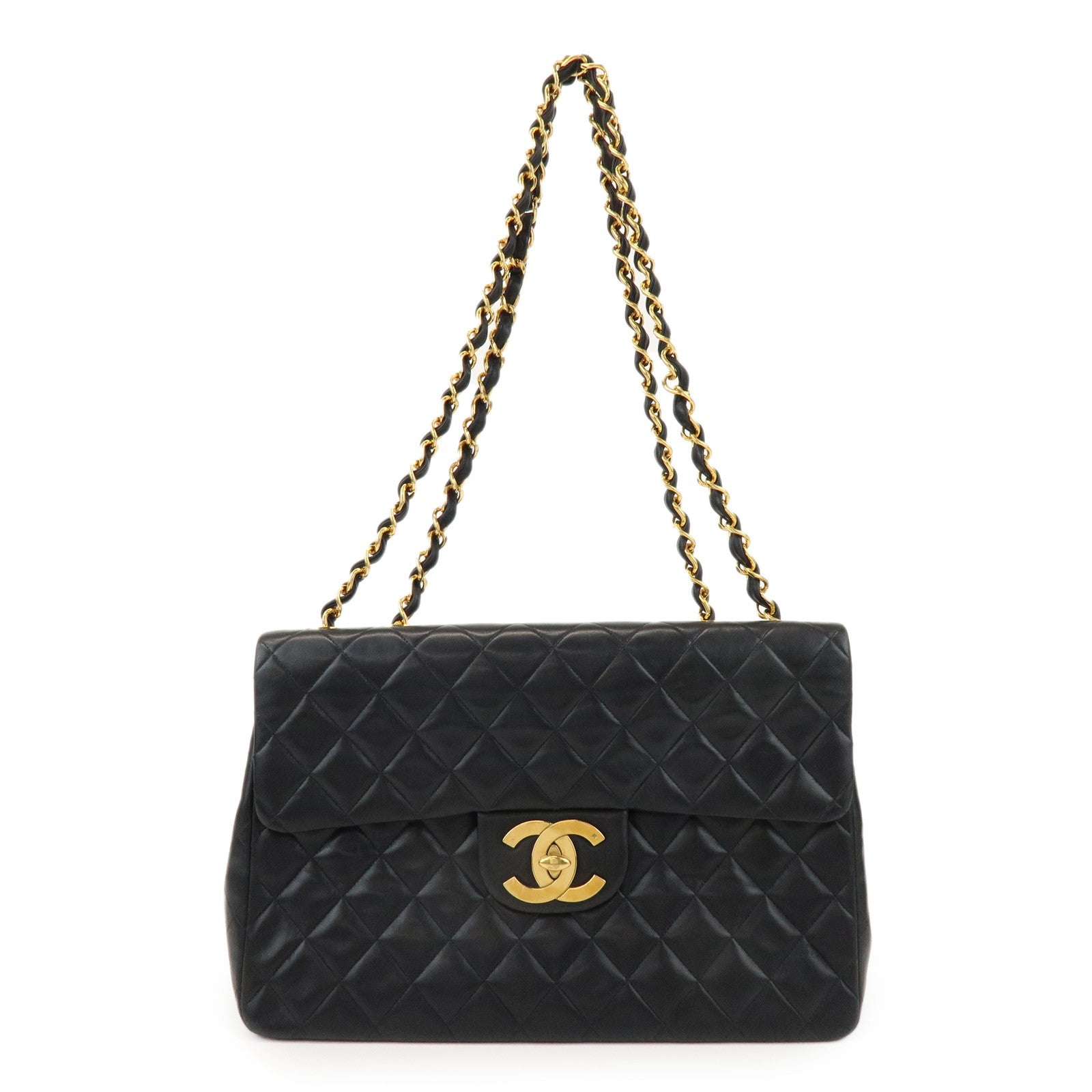 CHANEL Jumbo Matelasse 34 Lamb Skin Shoulder Bag Black A01094