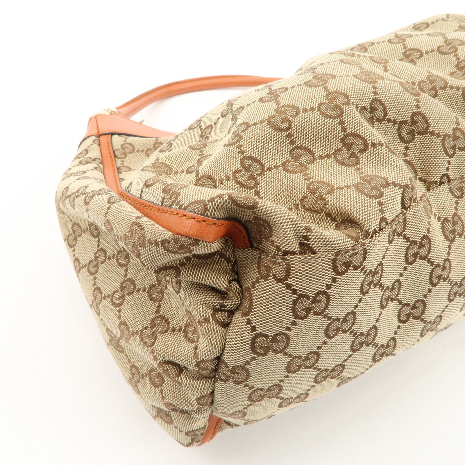 GUCCI Abbey Leather GG Canvas Shoulder Hand Bag Beige Orange 139260 Used