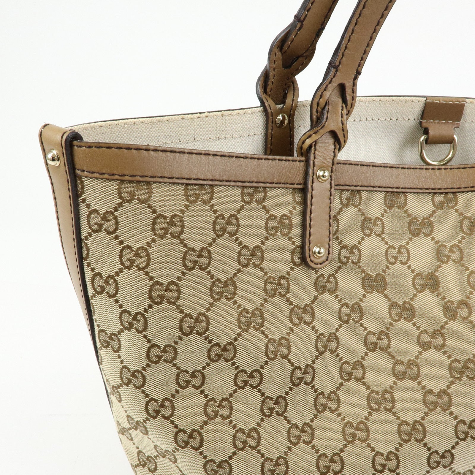 GUCCI GG Canvas Leather Tote Bag Shoulder Bag Beige 247209