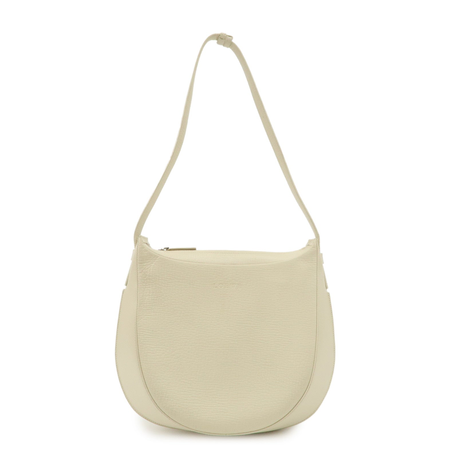 LOEWE Leather Shoulder Bag Ivory Silver Hardware Used