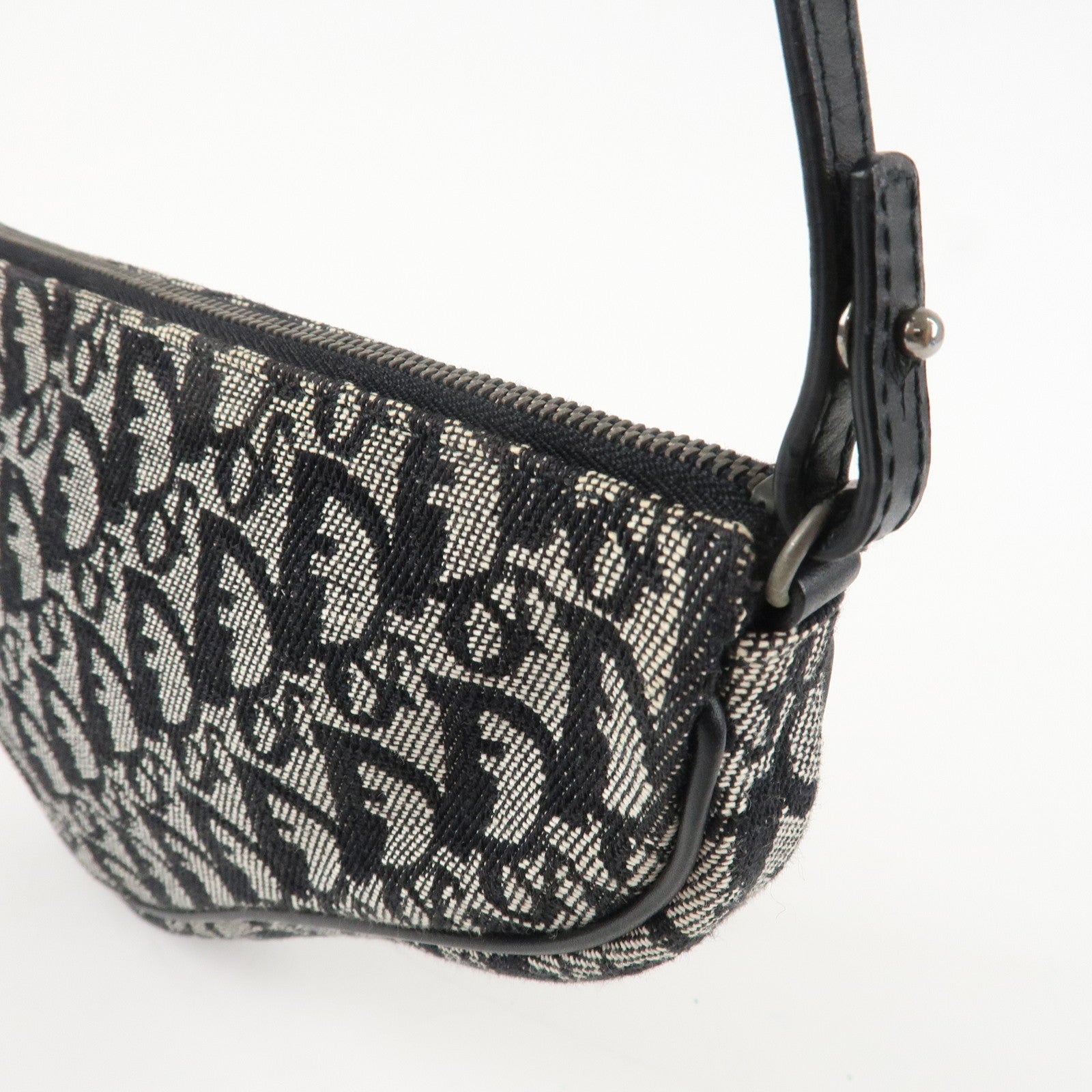 Christian Dior Trotter Canvas Leather Saddle Pouch Shoulder Bag Black Used