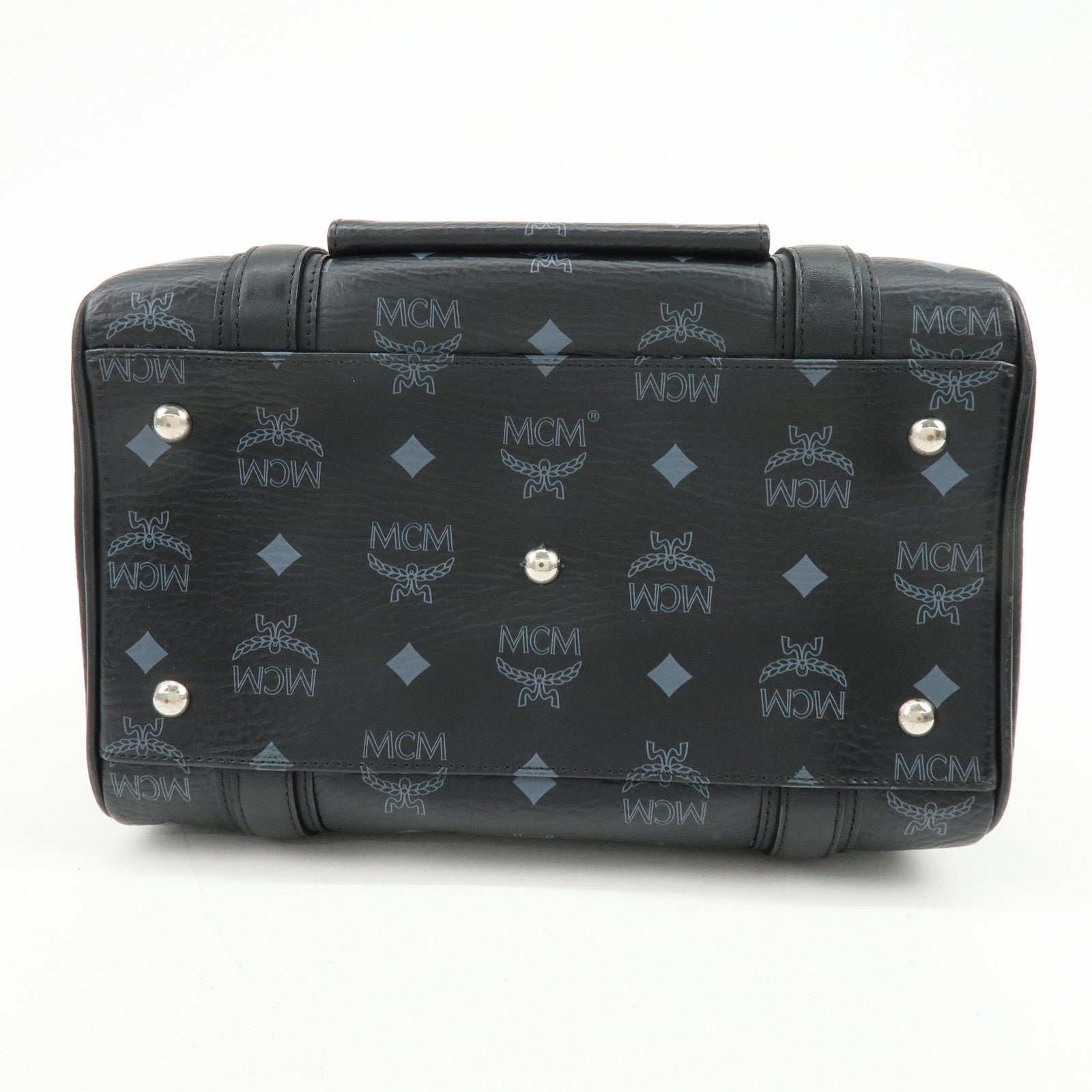 MCM Visetos PVC Leather Boston Bag Hand Bag Black