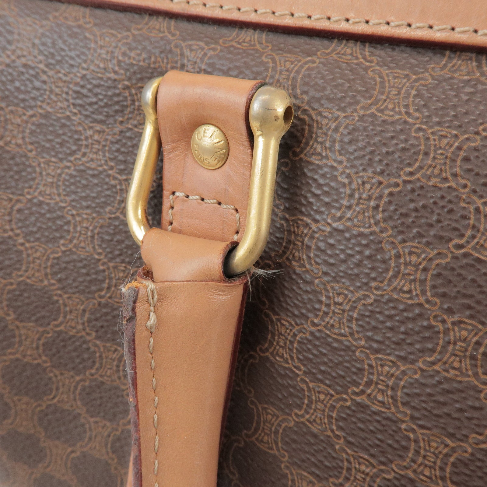 CELINE Macadam PVC Leather Boston Bag Hand Bag Brown