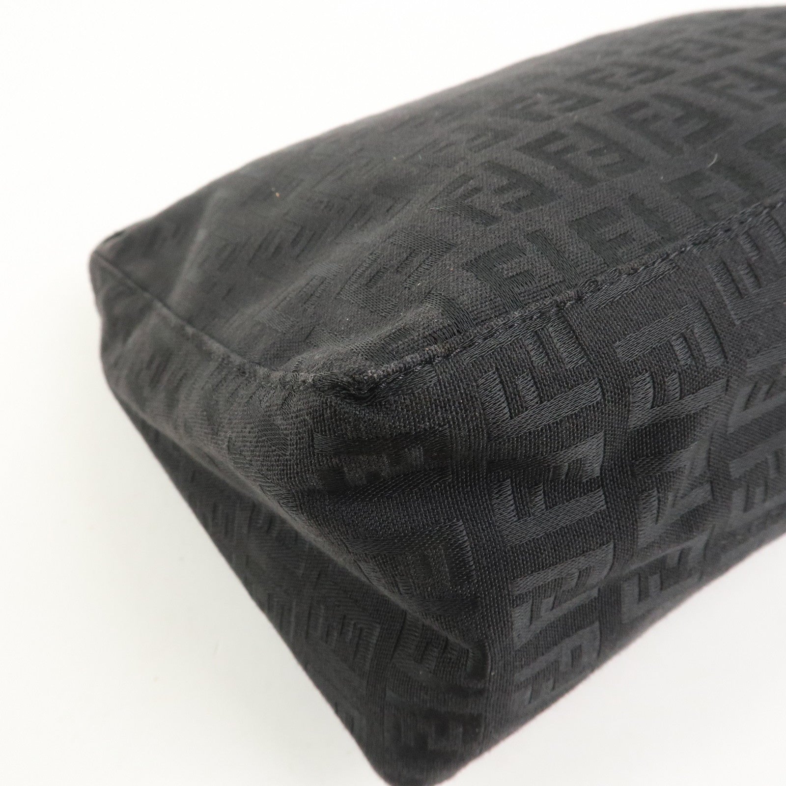 FENDI Zucchino Canvas Leather Hand Bag Pouch Black 8N0005