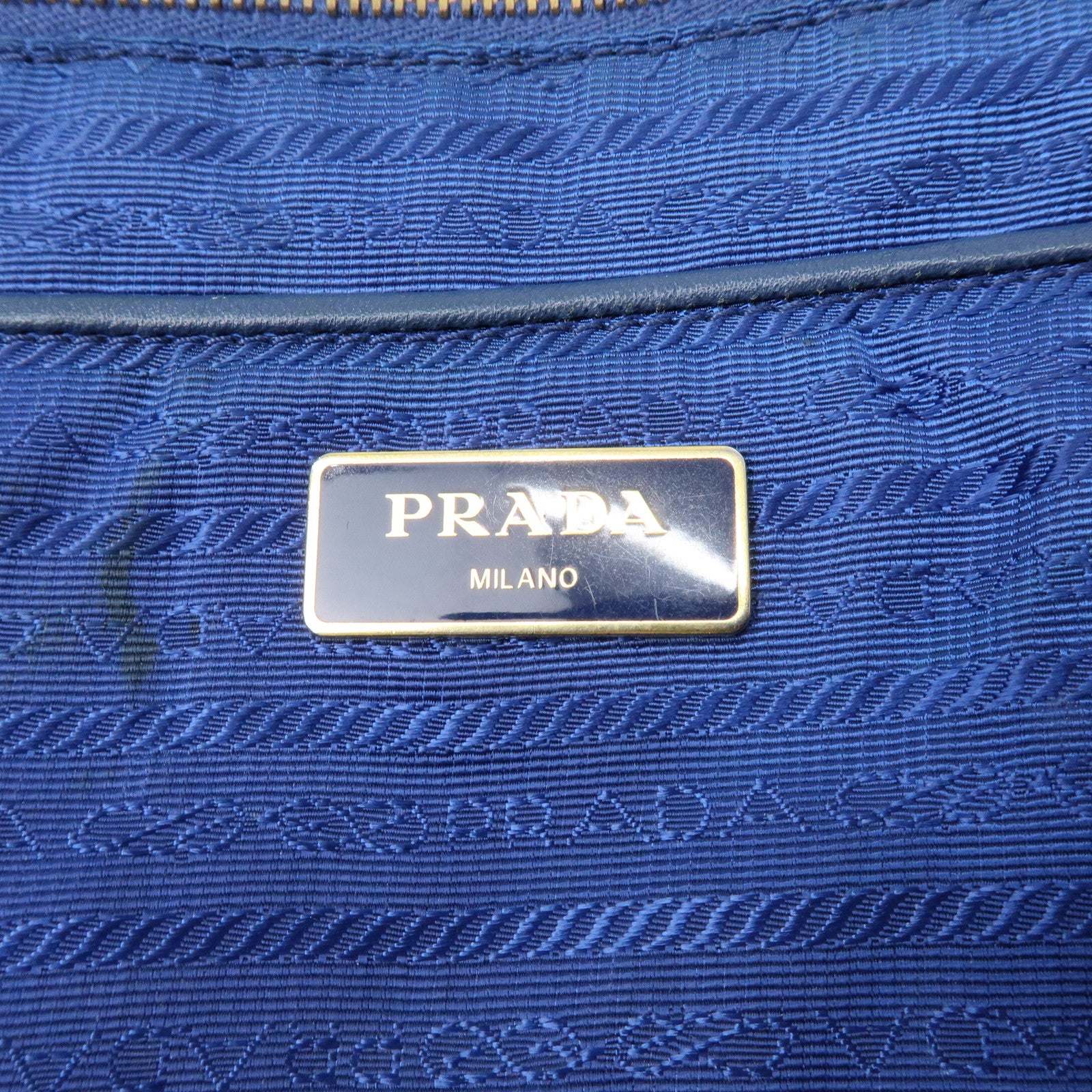 PRADA Logo Nylon Leather Tote Bag Shoulder Bag Blue BR4997