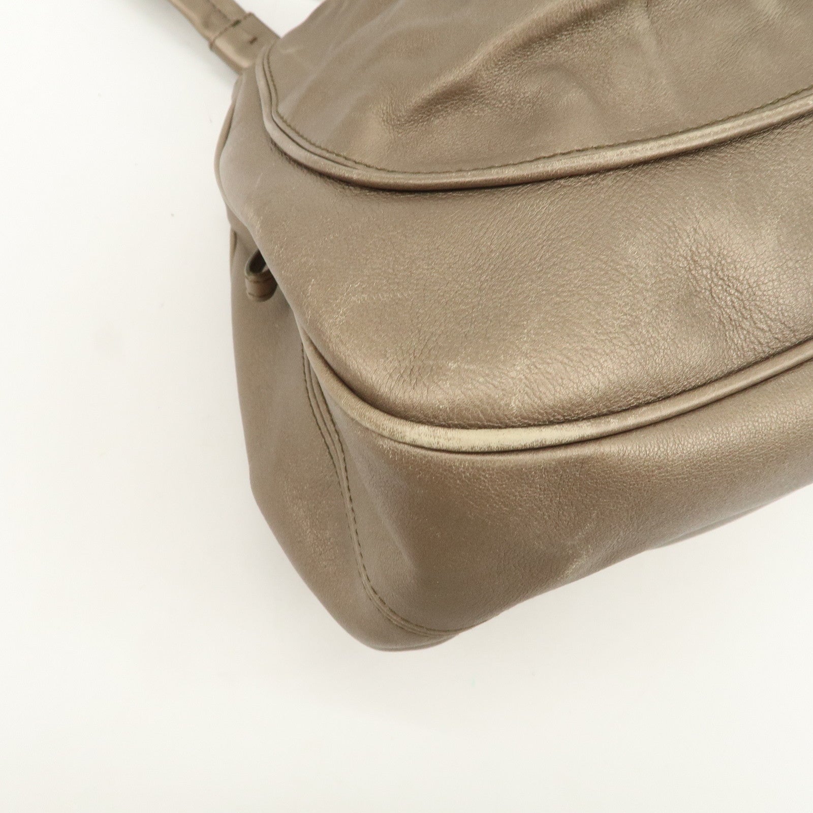 BVLGARI Logo Leather Hand Bag Shoulder Bag Bronze