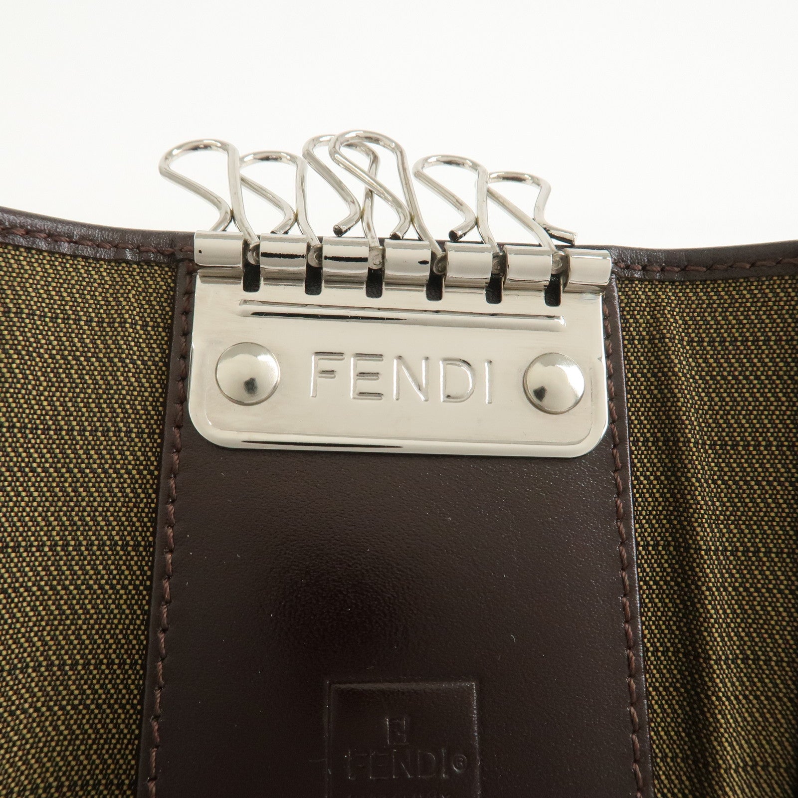 FENDI Zucca Canvas Leather 6 Ring Key Case Key Holder Brown 10163