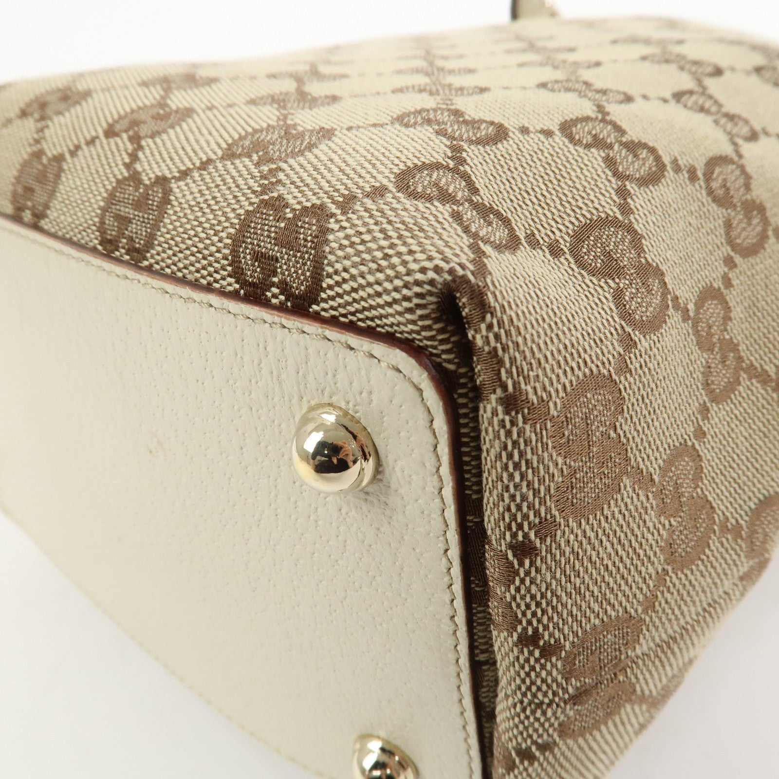 GUCCI GG Monogram Canvas Leather Tote Bag Hand Bag Brown 120840