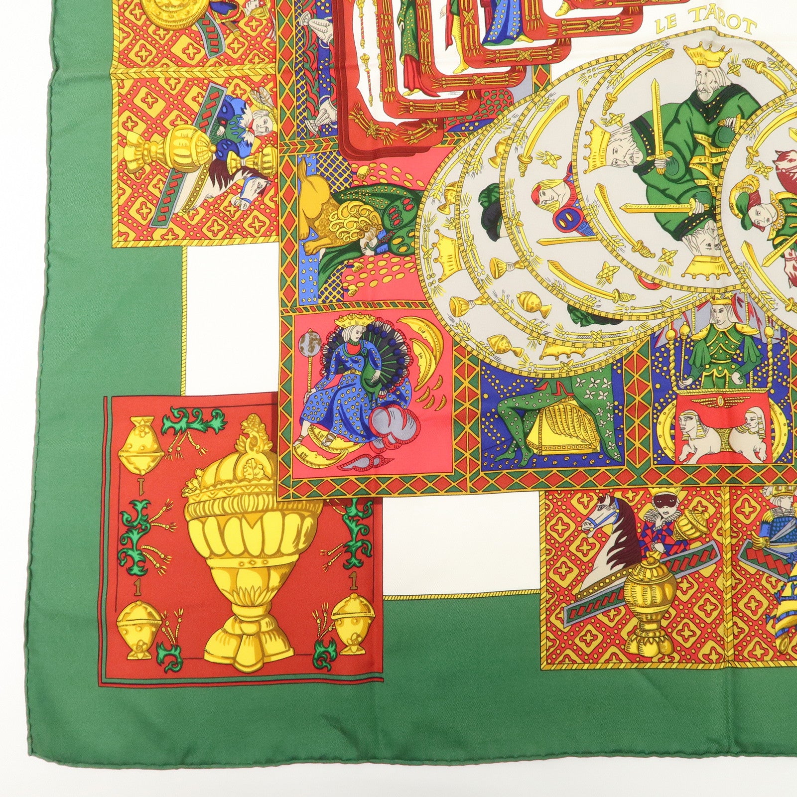 HERMES Carre 90 Silk 100% Scarf LE TAROT Green Multi Color
