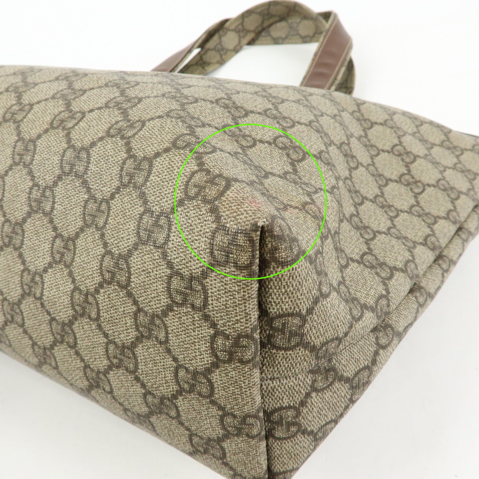 GUCCI GG Supreme Sherry Leather Tote Bag Beige Brown 211134