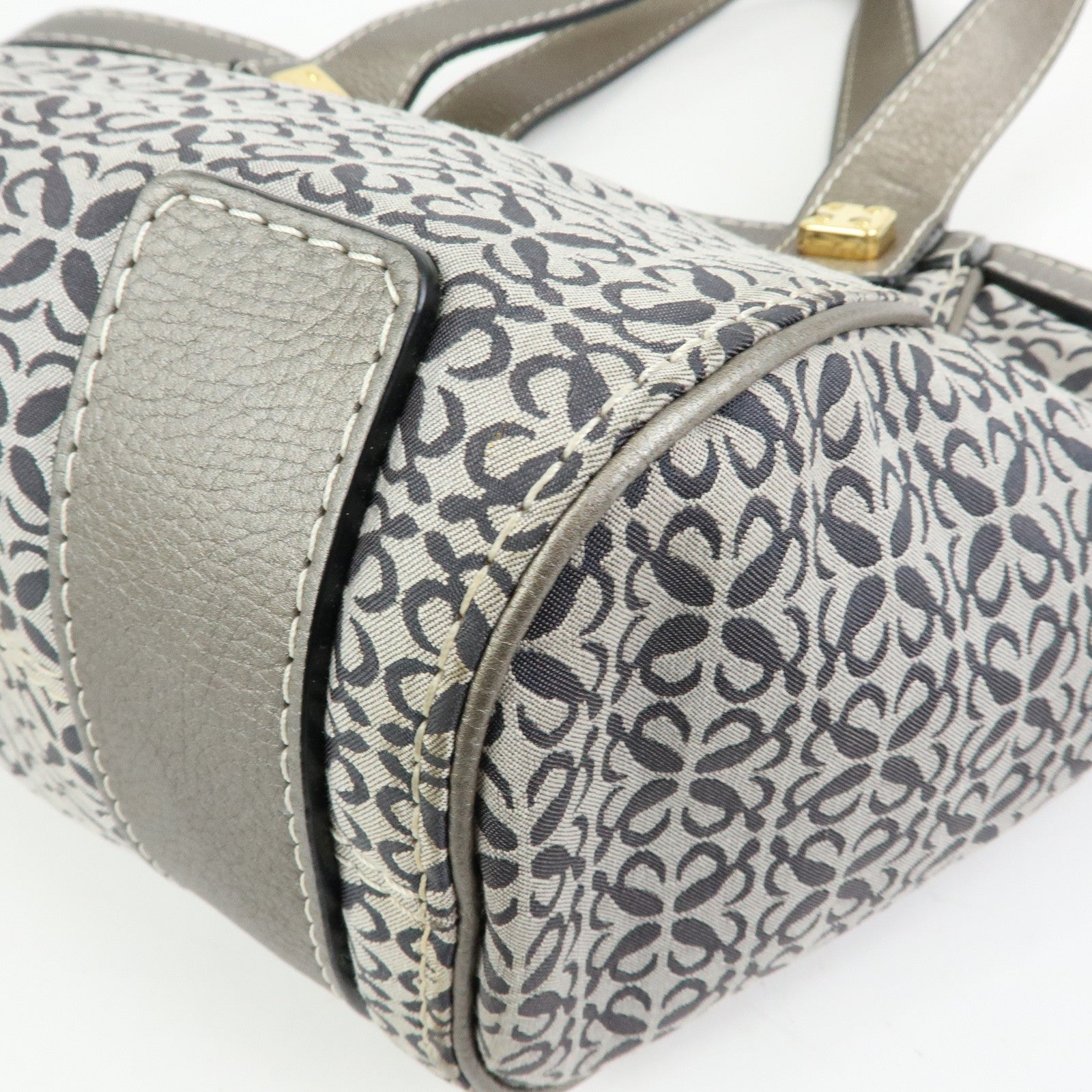 LOEWE New Road Line Repeat Anagram Canvas Calf Leather Hand Bag