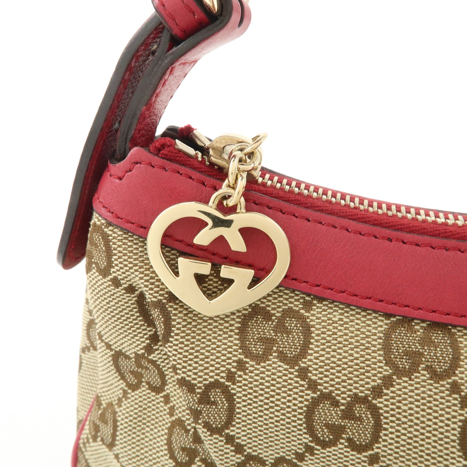 GUCCI Lovely Heart GG Canvas Leather Hand Bag Beige Red 245938 Used