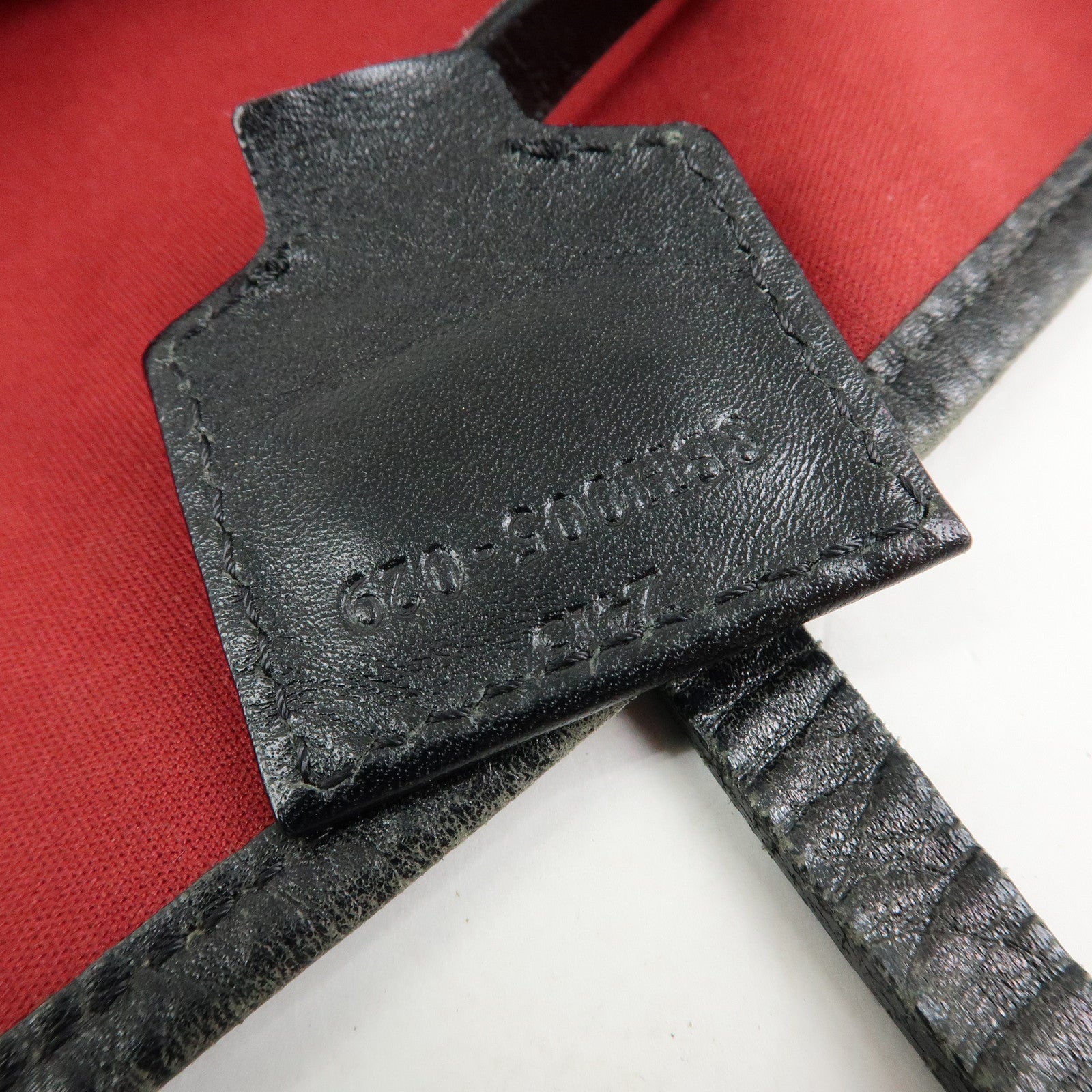 FENDI Zucchino Canvas Leather Tote Bag Hand Bag Red Black 8BH005