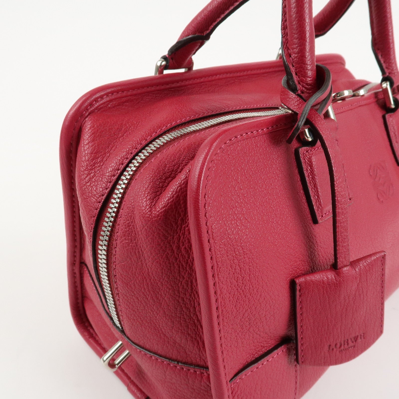 LOEWE Anagram Leather Amazona 28 Hand Bag Boston Bag Red Used