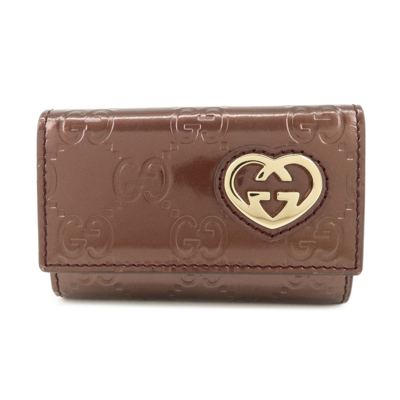 GUCCI Lovely Heart Guccissima Leather 6 Rings Key Case Brown 257217