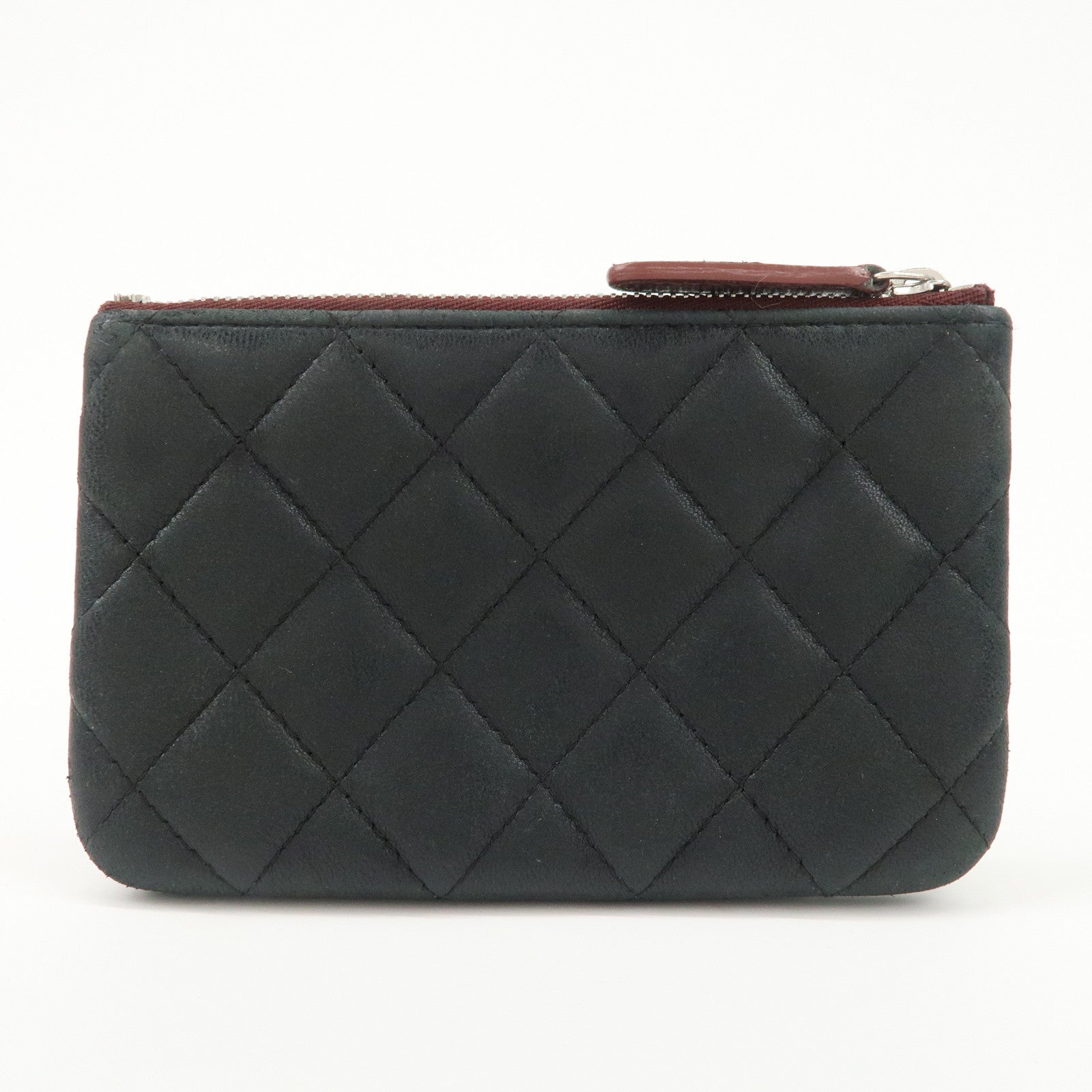 CHANEL Matelasse Caviarskin COCO Mark Coin Case Mini Pouch Black Silver Used