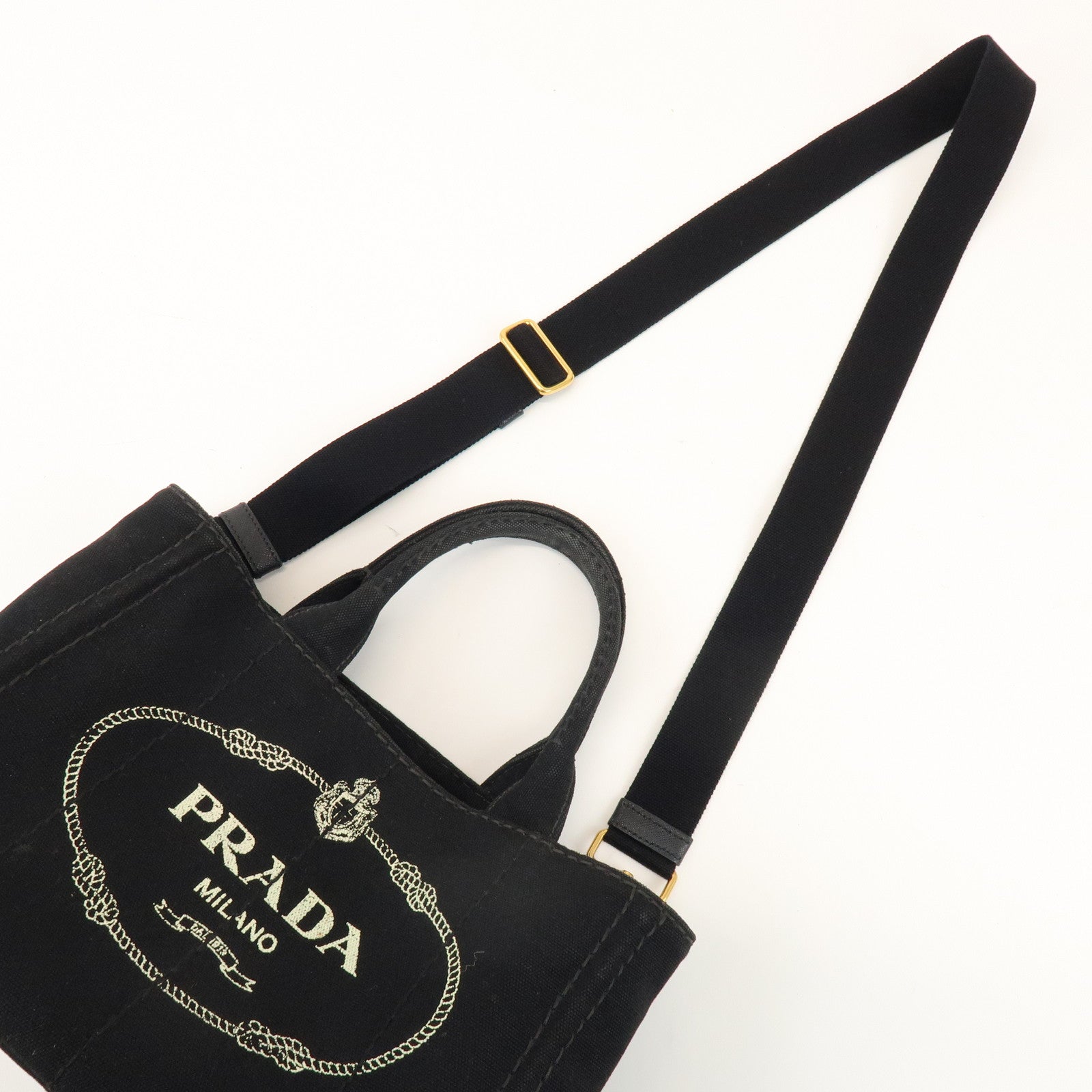 PRADA Canapa Mini Canvas 2Way Bag Hand Bag Black 1BG439