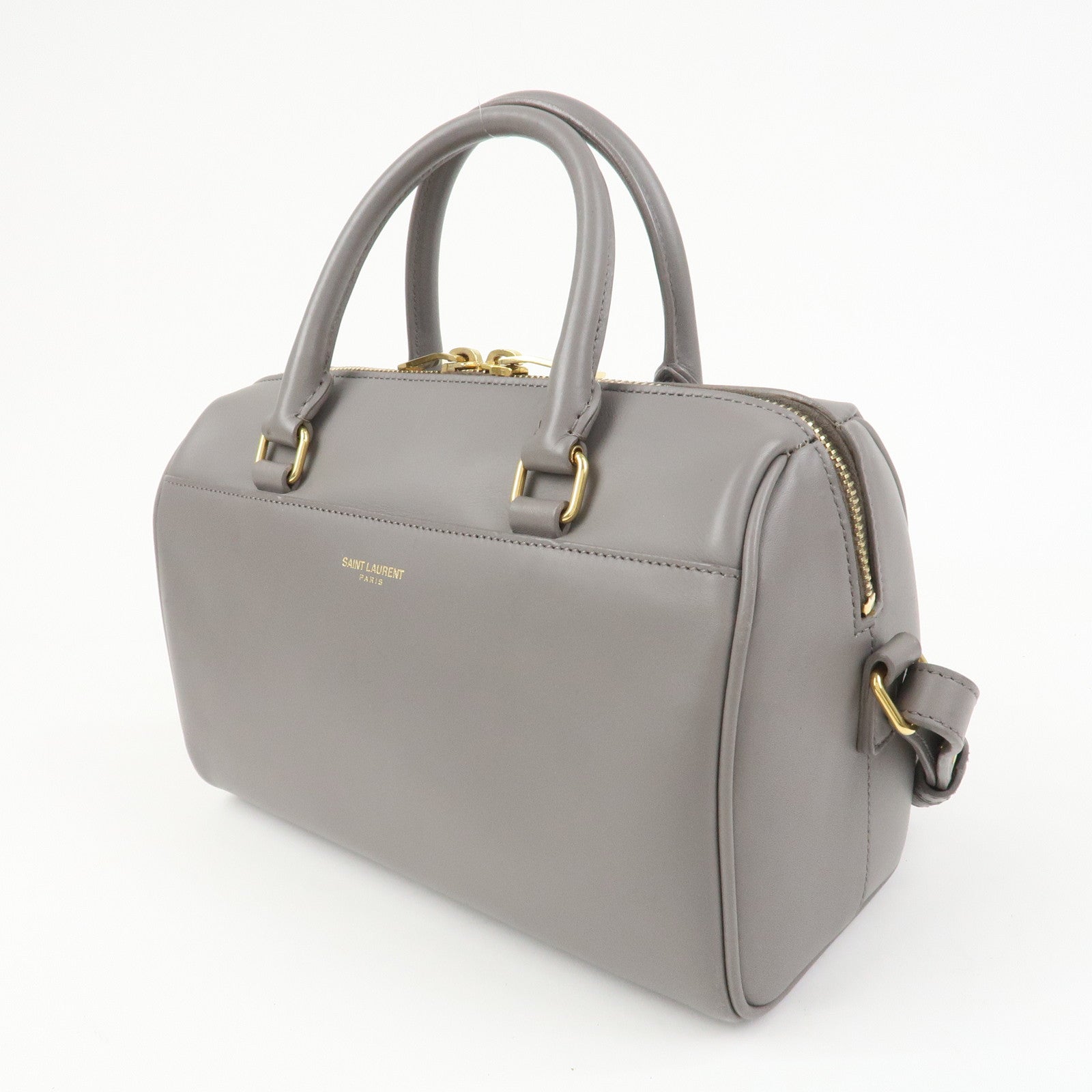 SAINT LAURENT PARIS Baby Duffle Leather 2WAY Hand Bag Gray 330958
