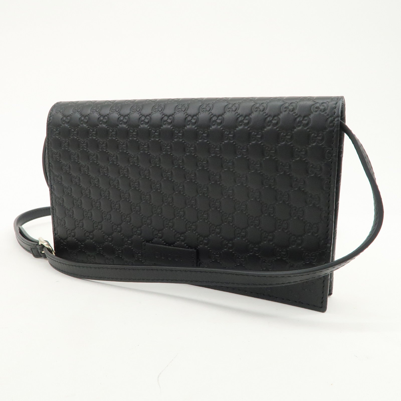 GUCCI Micro Guccissima Leather Shoulder Bag Wallet Bag Black 466507