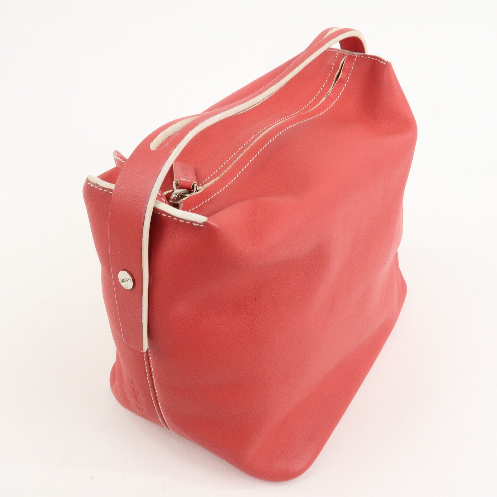 LOEWE Leather Hand Bag Red White Silver Hardware