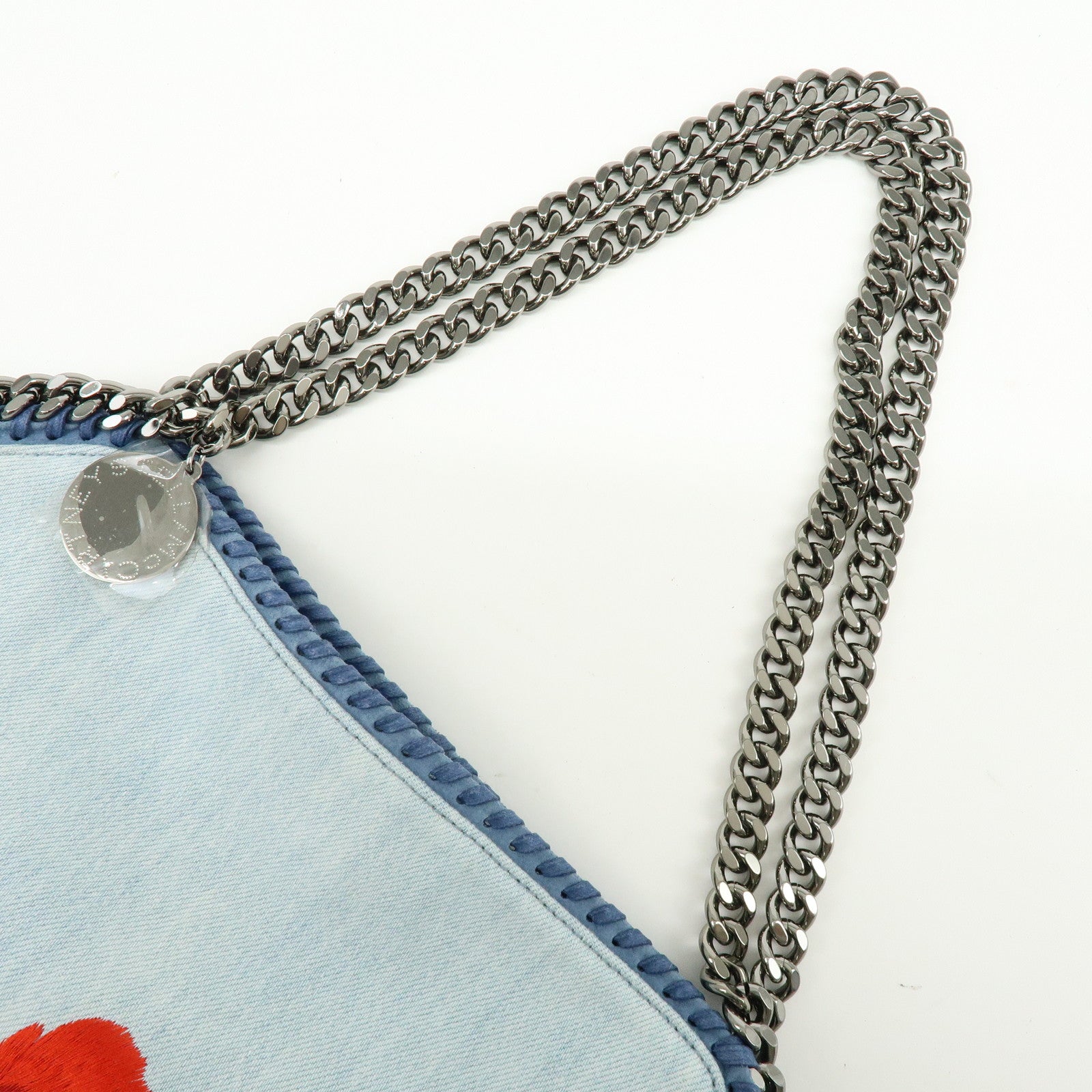 STELLA MCCARTNEY Falabella Embroidery Denim Shoulder Bag Light Blue